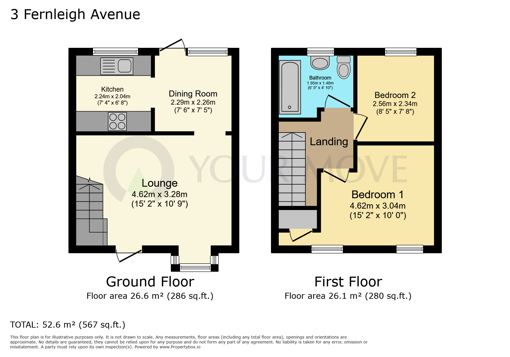 Floorplan of 2 bedroom Mid Terrace House for sale, Fernleigh Avenue, Bracebridge Heath, Lincolnshire, LN4
