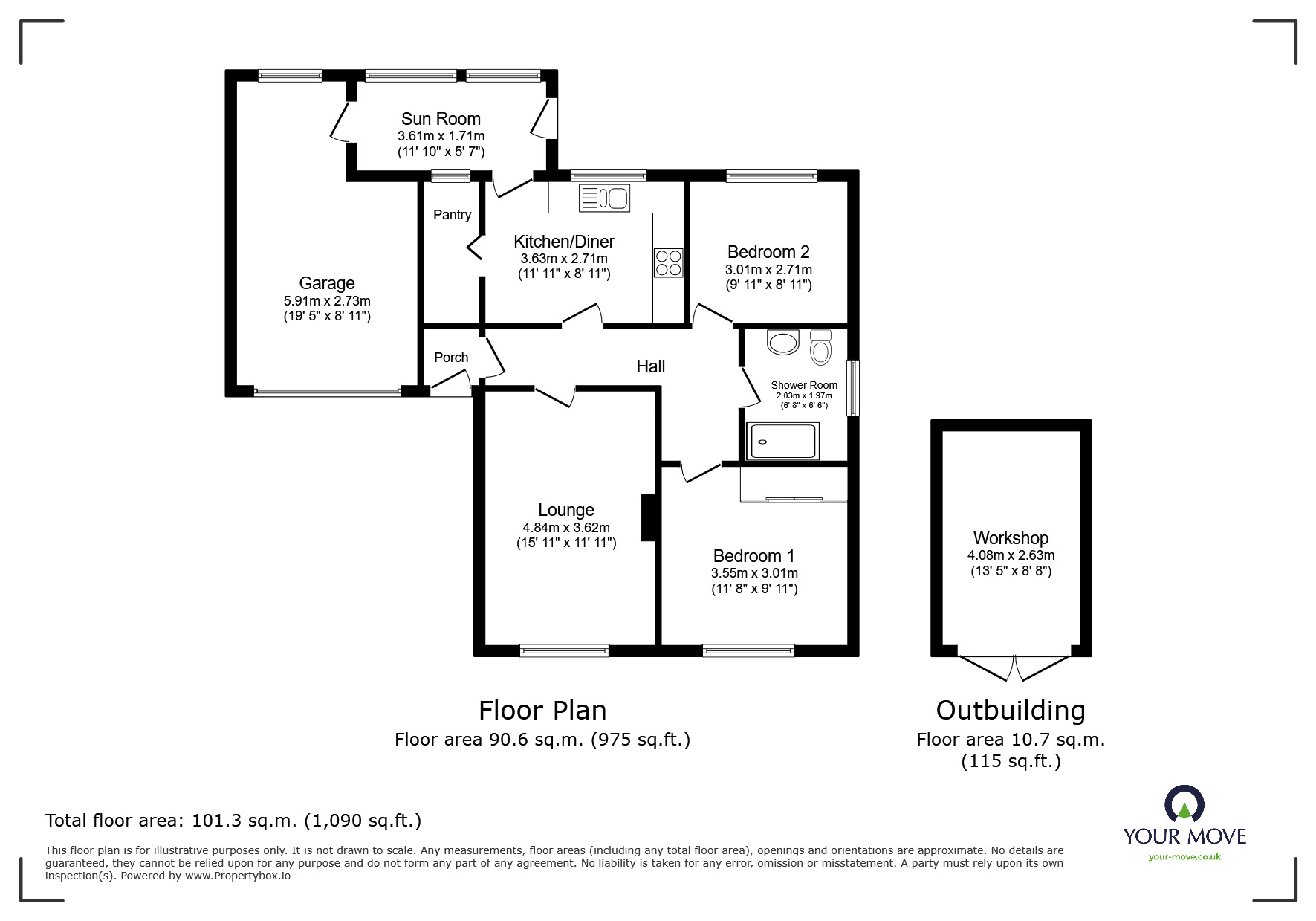 Floorplan of 2 bedroom Detached Bungalow for sale, Tyne Close, North Hykeham, Lincolnshire, LN6