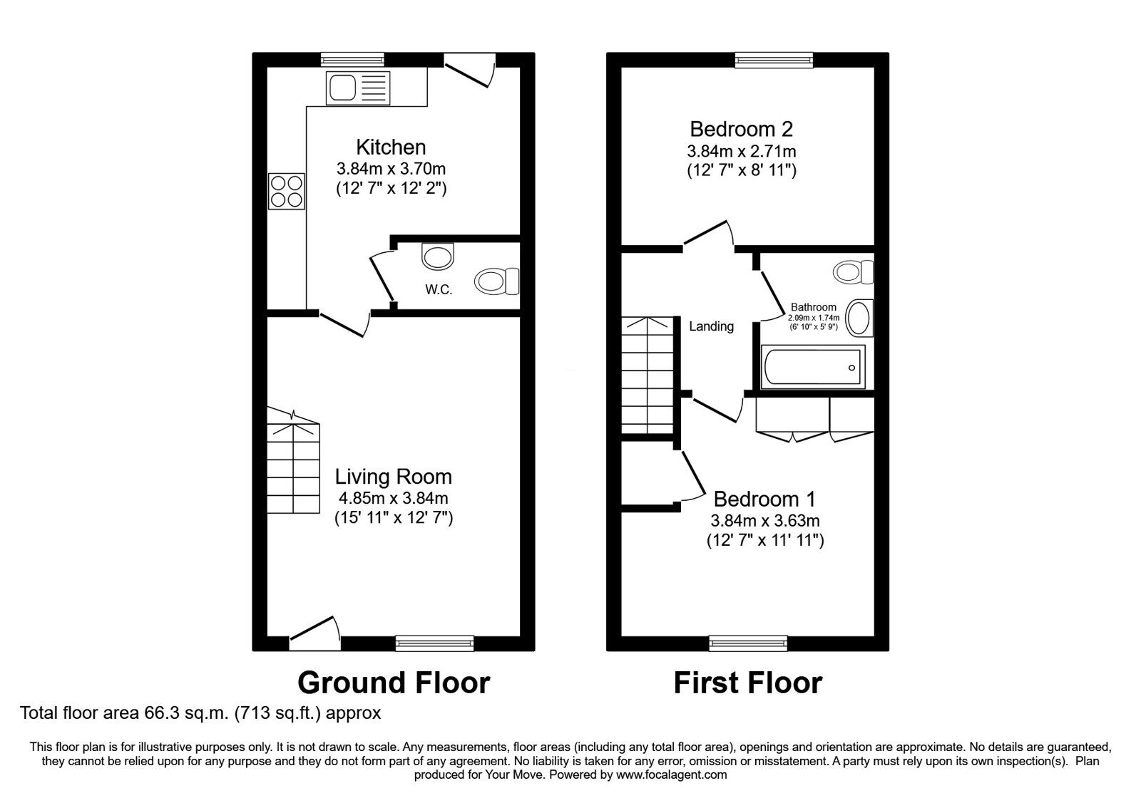Floorplan of 2 bedroom Mid Terrace House for sale, Peacock Avenue, Branston, Lincolnshire, LN4