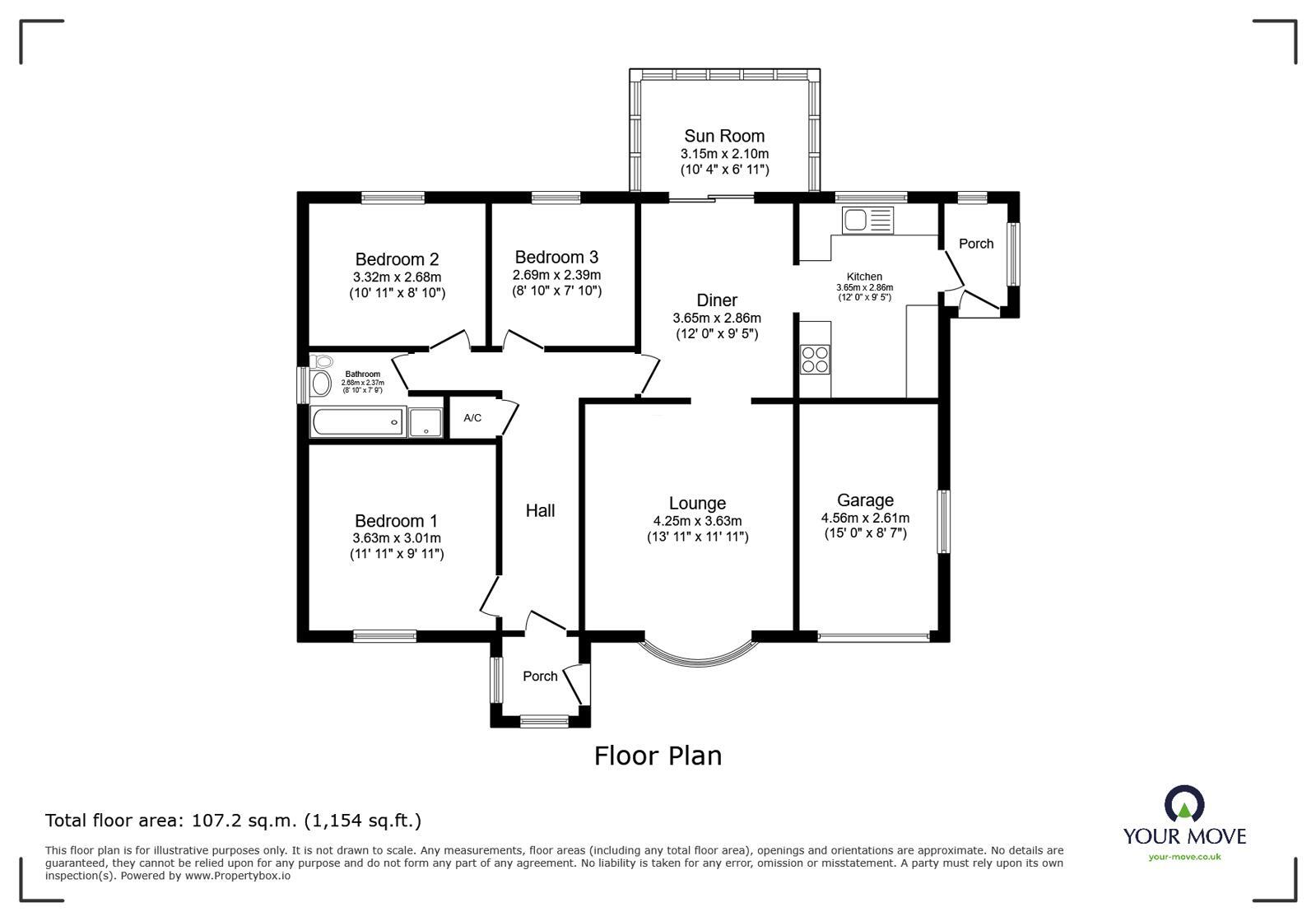 Floorplan of 3 bedroom Detached Bungalow for sale, Boscombe Close, Lincoln, Lincolnshire, LN6