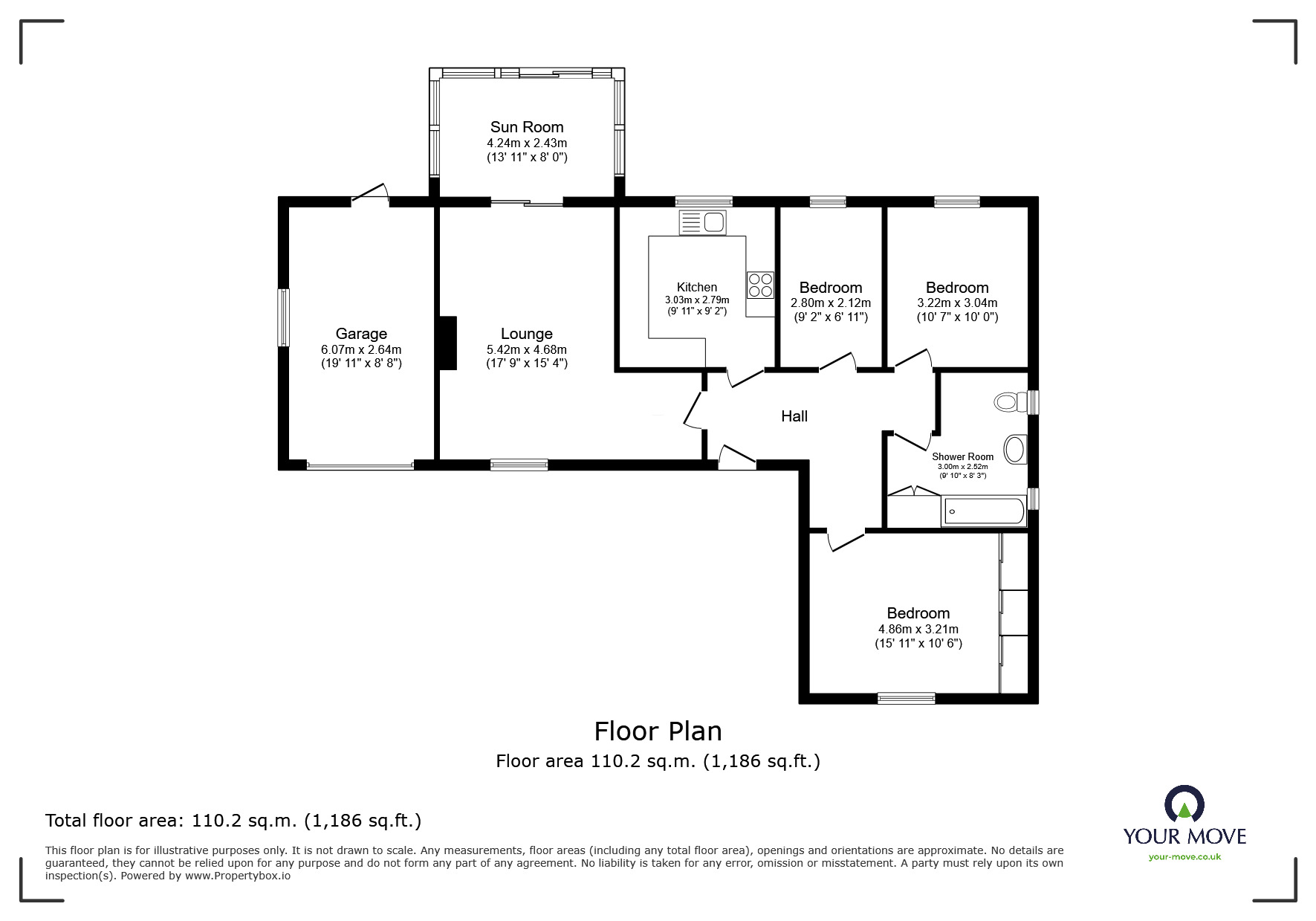 Floorplan of 3 bedroom Detached Bungalow for sale, Derwent Close, North Hykeham, Lincolnshire, LN6