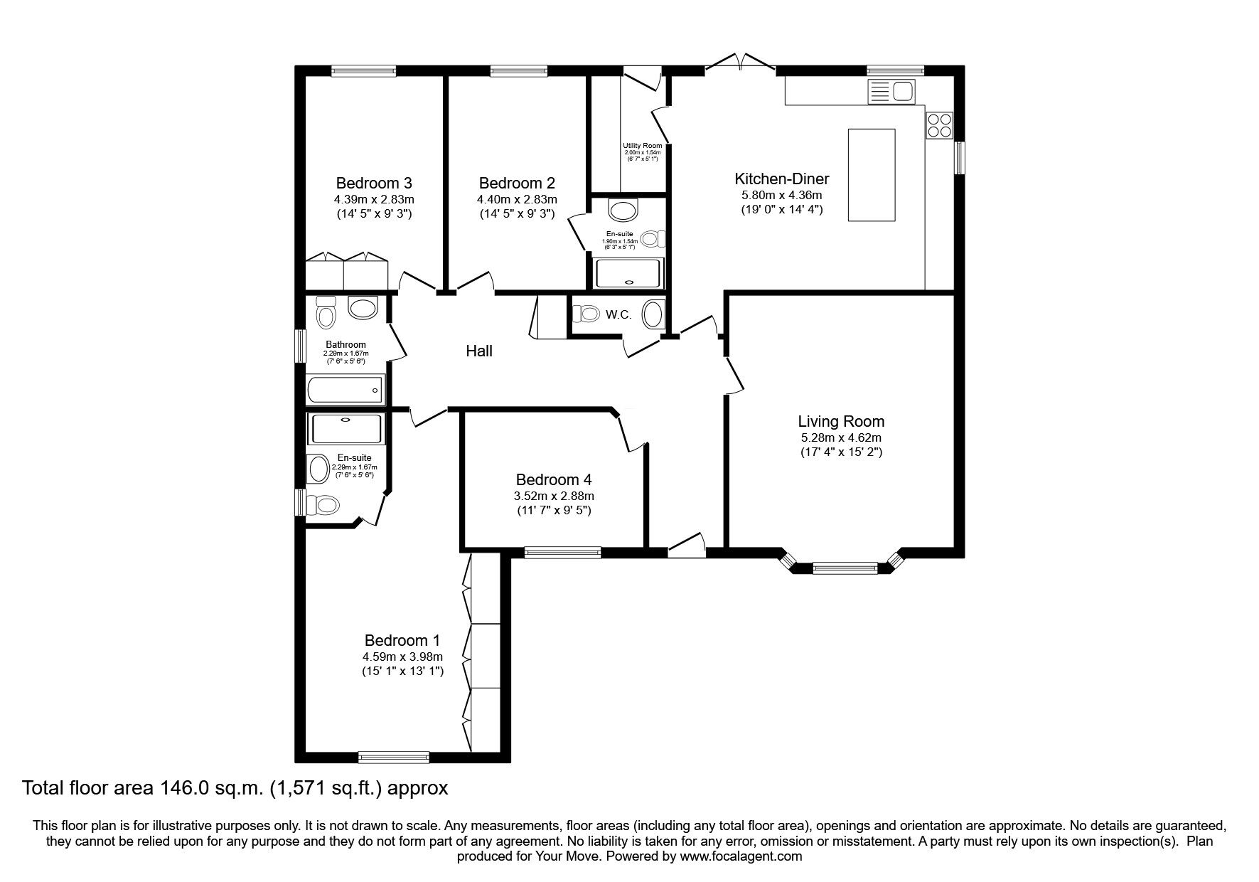 Floorplan of 4 bedroom Detached Bungalow for sale, The Crofts, North Scarle, Lincolnshire, LN6