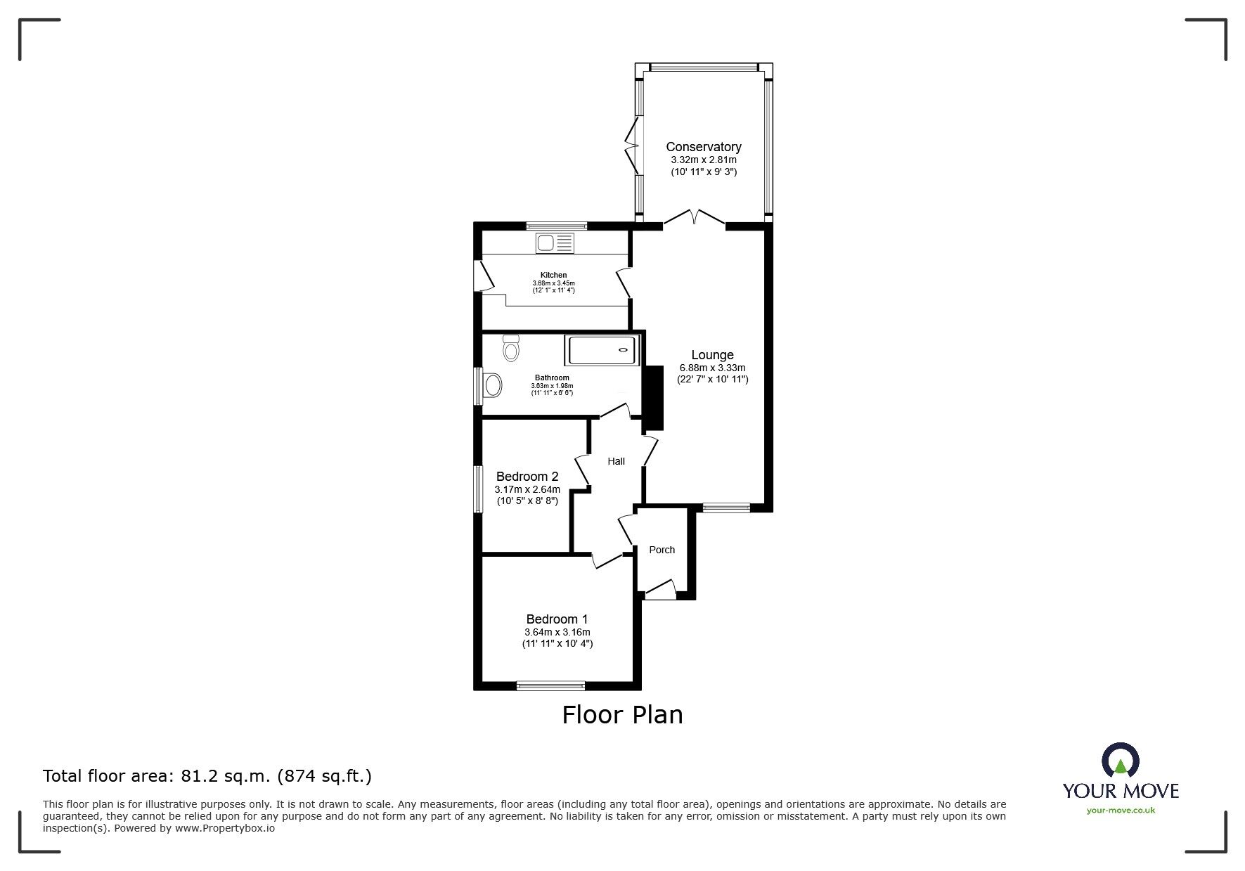 Floorplan of 2 bedroom Detached Bungalow for sale, Grange Crescent, Lincoln, Lincolnshire, LN6