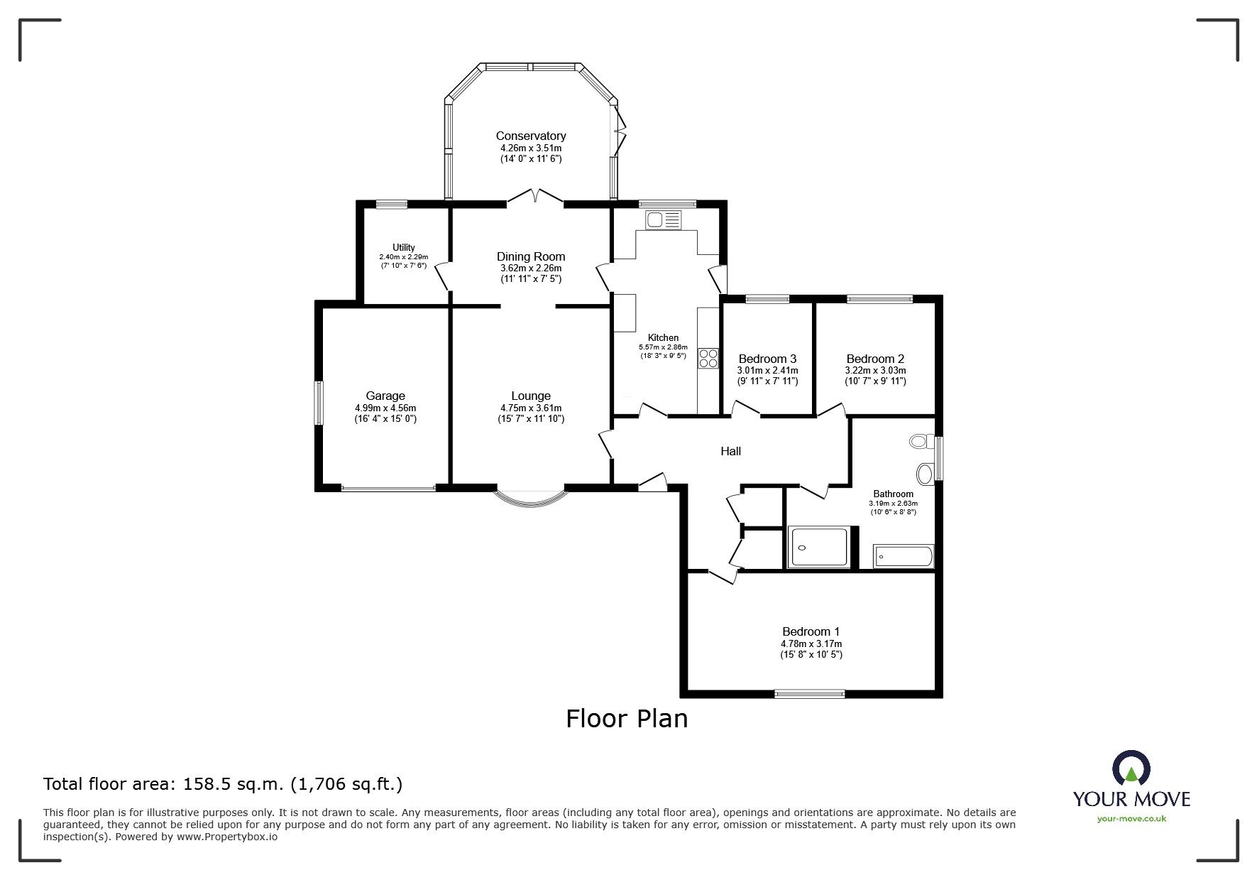 Floorplan of 3 bedroom Detached House for sale, Hebden Moor Way, North Hykeham, Lincolnshire, LN6