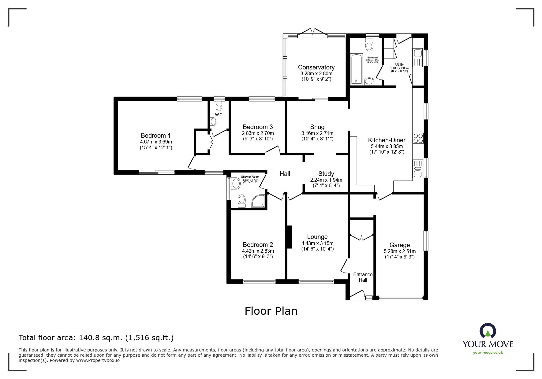 Floorplan of 3 bedroom Detached Bungalow for sale, Pateley Moor Close, North Hykeham, Lincolnshire, LN6