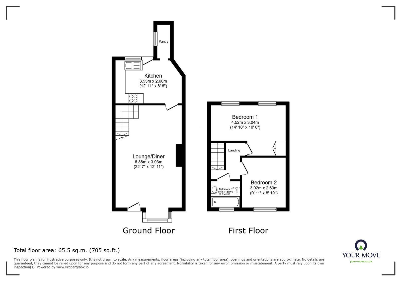 Floorplan of 2 bedroom End Terrace House for sale, St. Aidens Road, North Hykeham, Lincolnshire, LN6