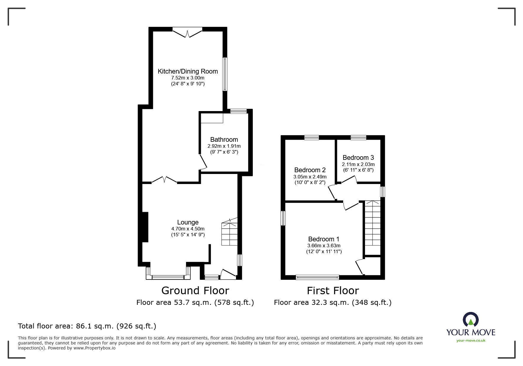 Floorplan of 3 bedroom Semi Detached House for sale, Doncaster Avenue, Sandiacre, Derbyshire, NG10