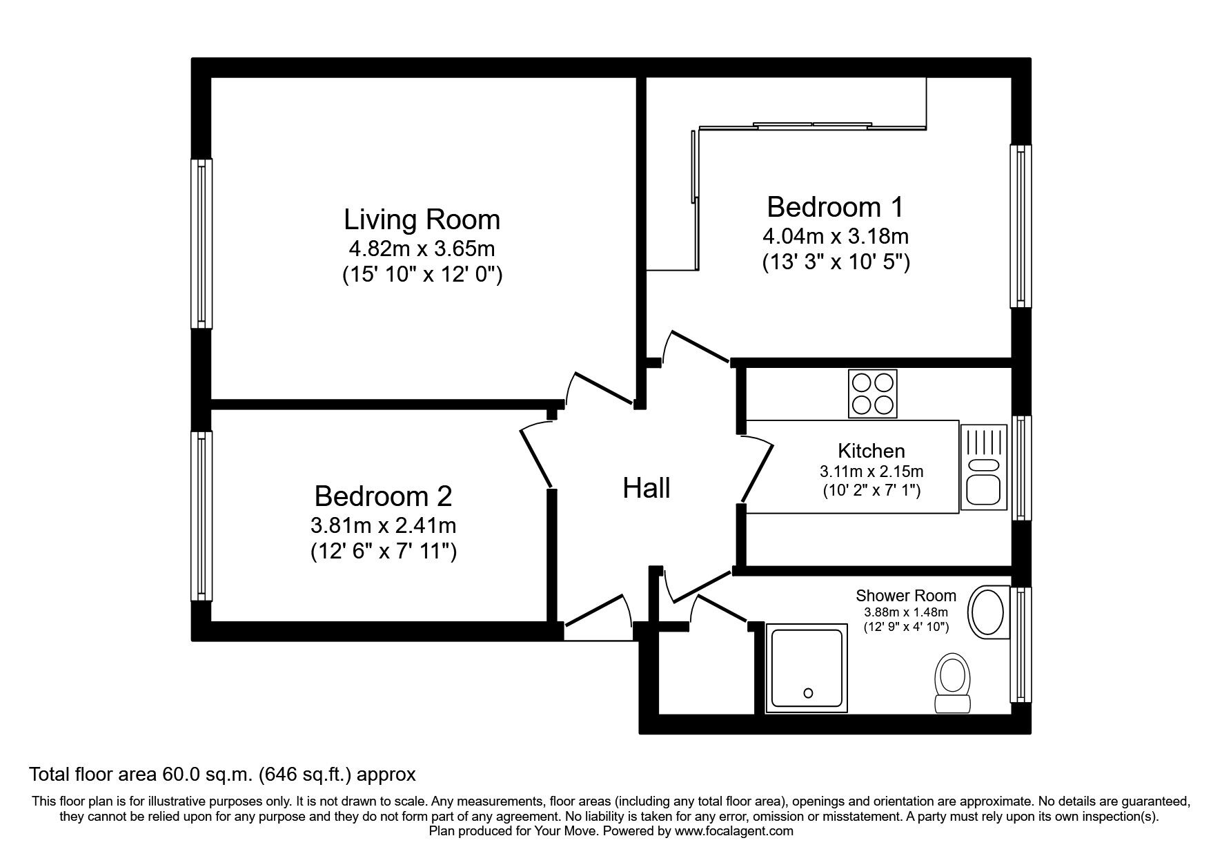 Floorplan of 2 bedroom Flat to rent, Beaconsfield Court  Leicester Road, Nuneaton, Warwickshire, CV11
