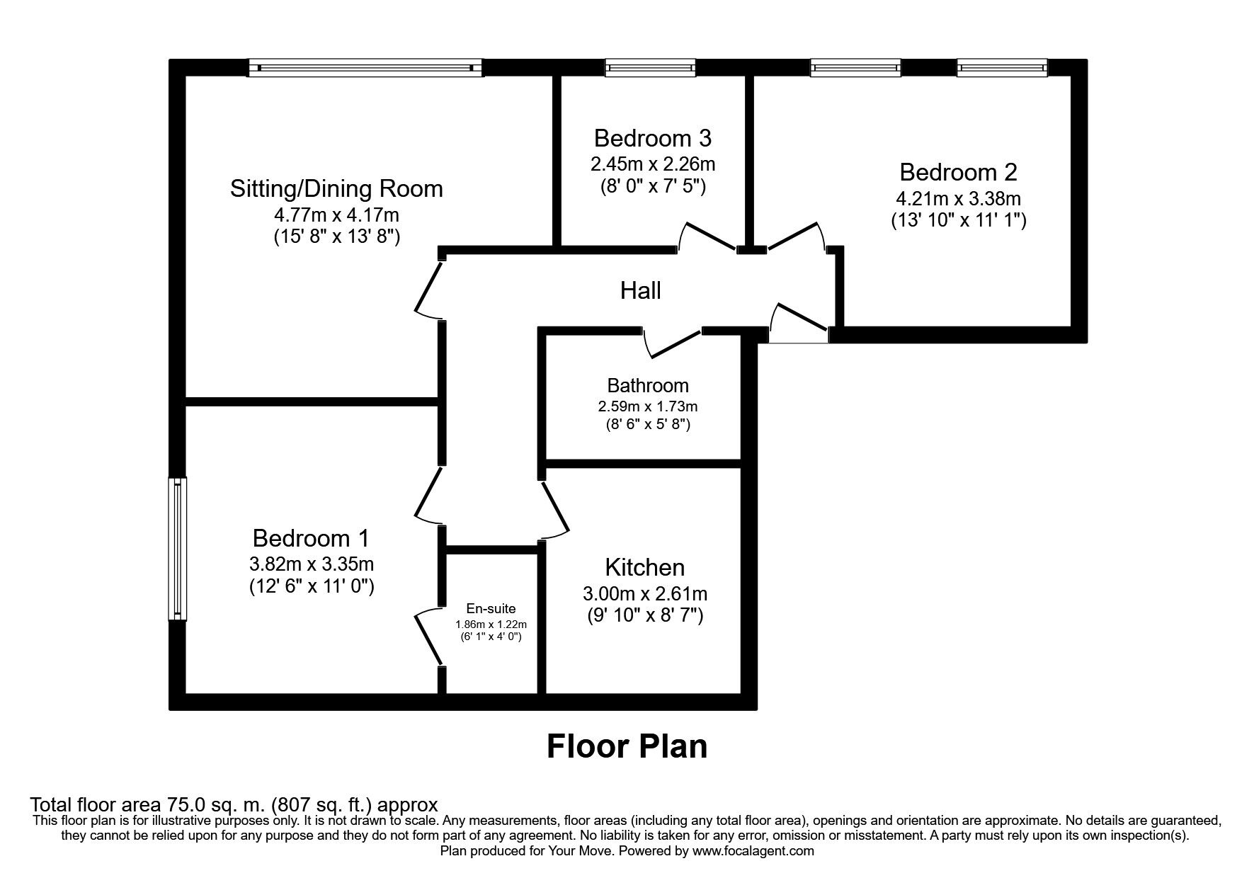 Floorplan of 3 bedroom  Flat to rent, Newdegate Street, Nuneaton, Warwickshire, CV11