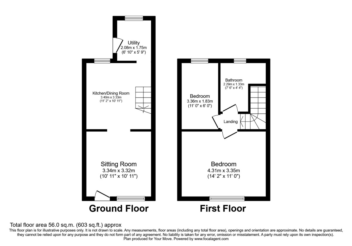 Floorplan of 2 bedroom Mid Terrace House to rent, York Street, Nuneaton, Warwickshire, CV11