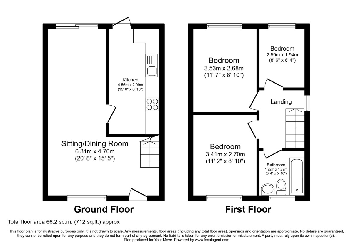Floorplan of 3 bedroom Semi Detached House to rent, Wimbourne Close, Nuneaton, Warwickshire, CV10
