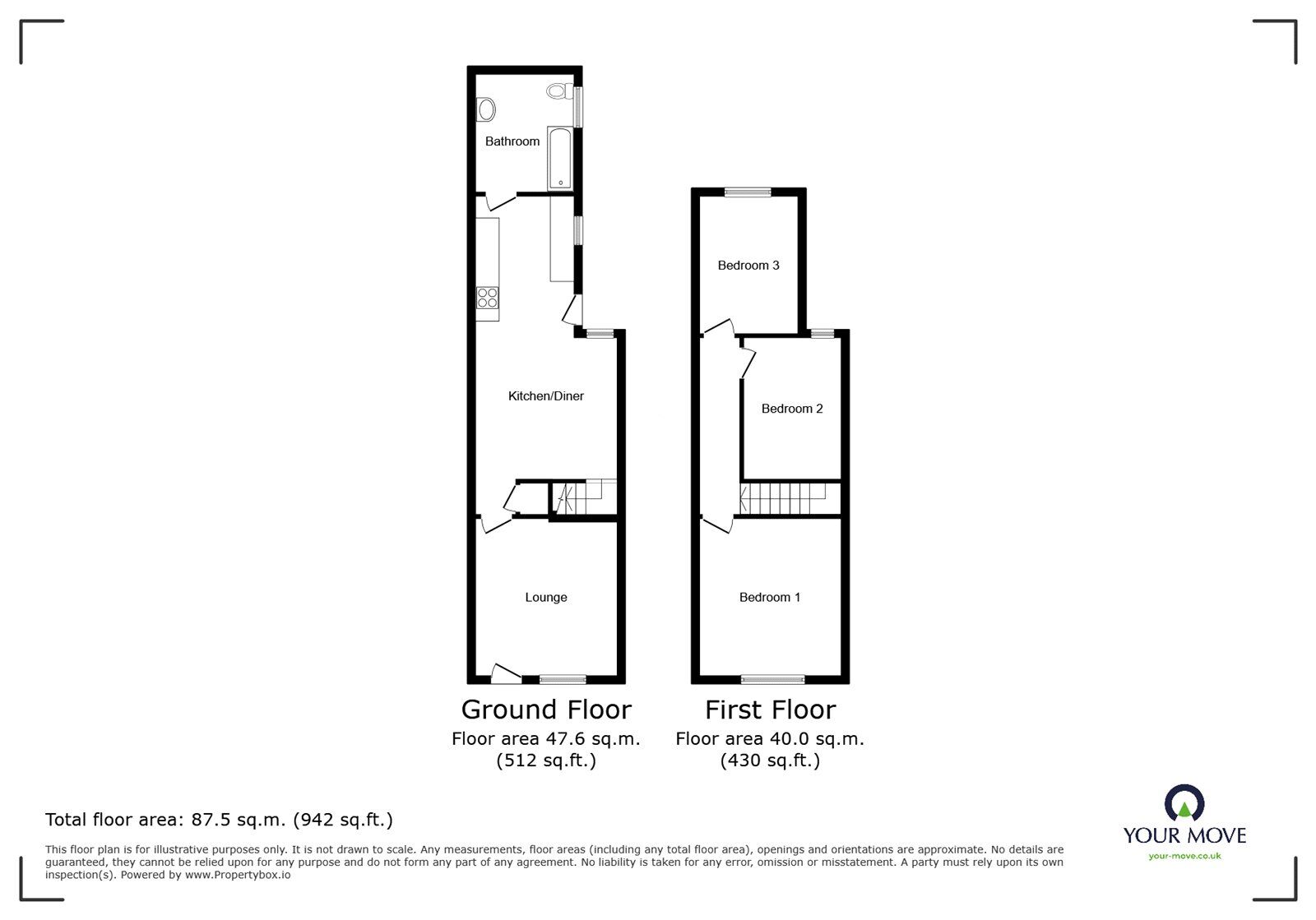Floorplan of 3 bedroom Mid Terrace House for sale, Whittleford Road, Nuneaton, Warwickshire, CV10