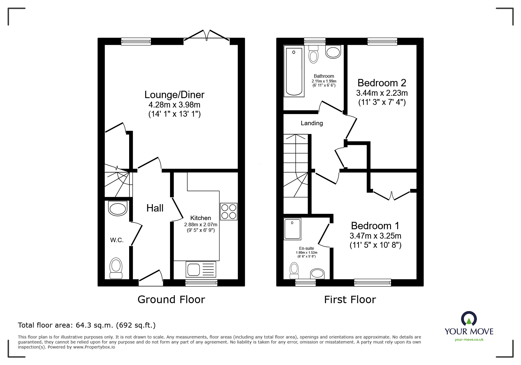 Floorplan of 2 bedroom Mid Terrace House for sale, Borough Way, Nuneaton, Warwickshire, CV11