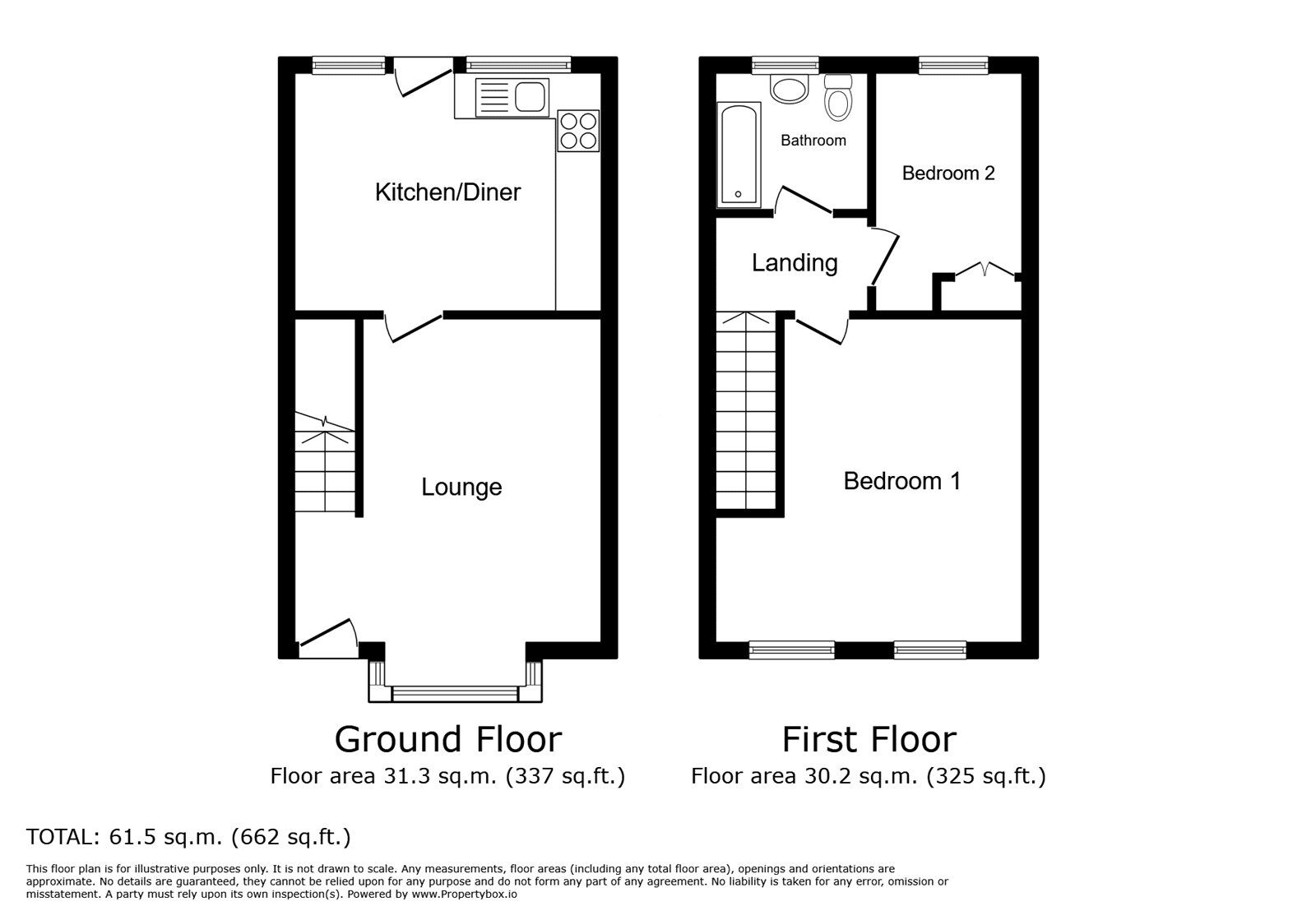 Floorplan of 2 bedroom Mid Terrace House for sale, Pangbourne Close, Nuneaton, Warwickshire, CV11