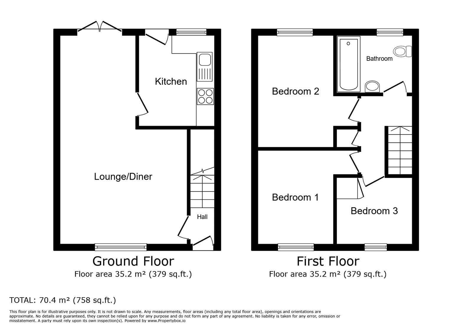 Floorplan of 3 bedroom Mid Terrace House for sale, Townsends Close, Burton Hastings, Warwickshire, CV11