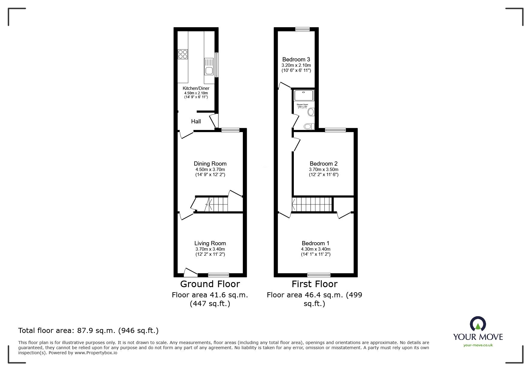 Floorplan of 3 bedroom Mid Terrace Property to rent, Webb Street, Nuneaton, Warwickshire, CV10