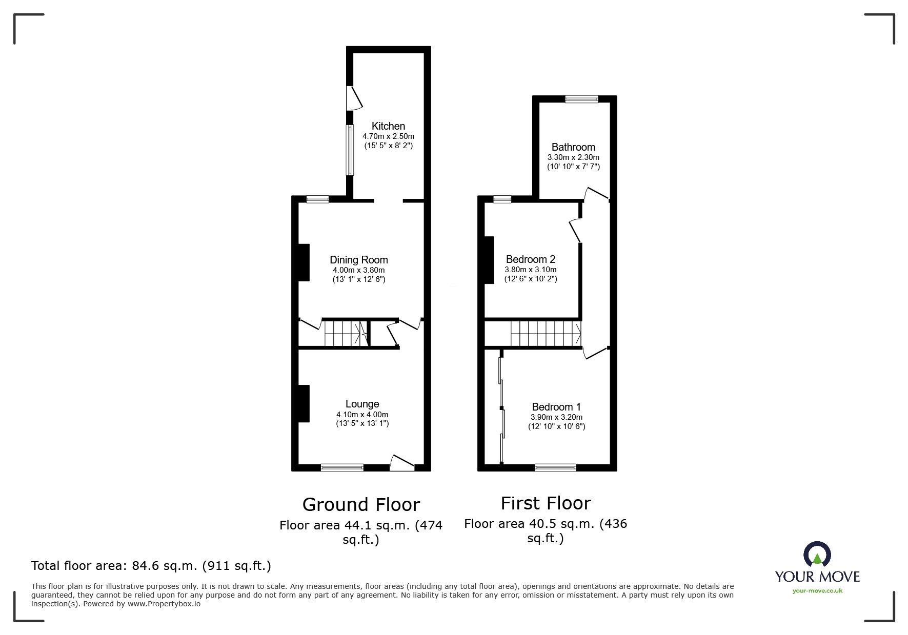 Floorplan of 2 bedroom Mid Terrace House for sale, Grove Road, Nuneaton, Warwickshire, CV10
