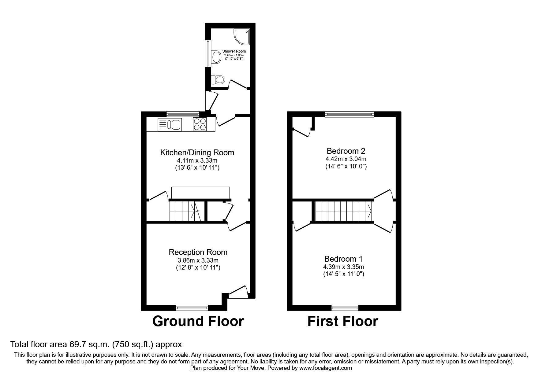 Floorplan of 2 bedroom Mid Terrace House to rent, Hill Street, Nuneaton, Warwickshire, CV10