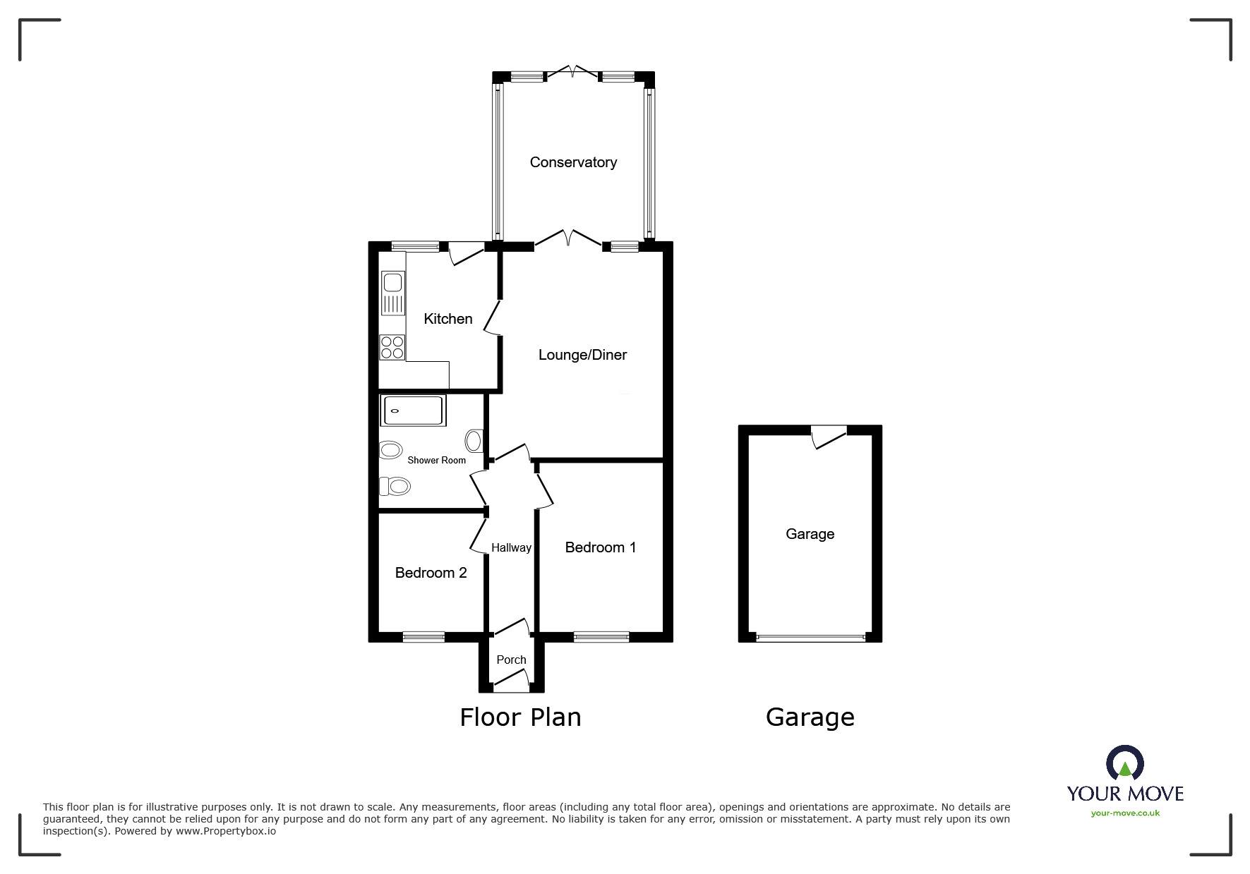Floorplan of 2 bedroom Mid Terrace Bungalow for sale, Tuttle Hill, Nuneaton, Warwickshire, CV10