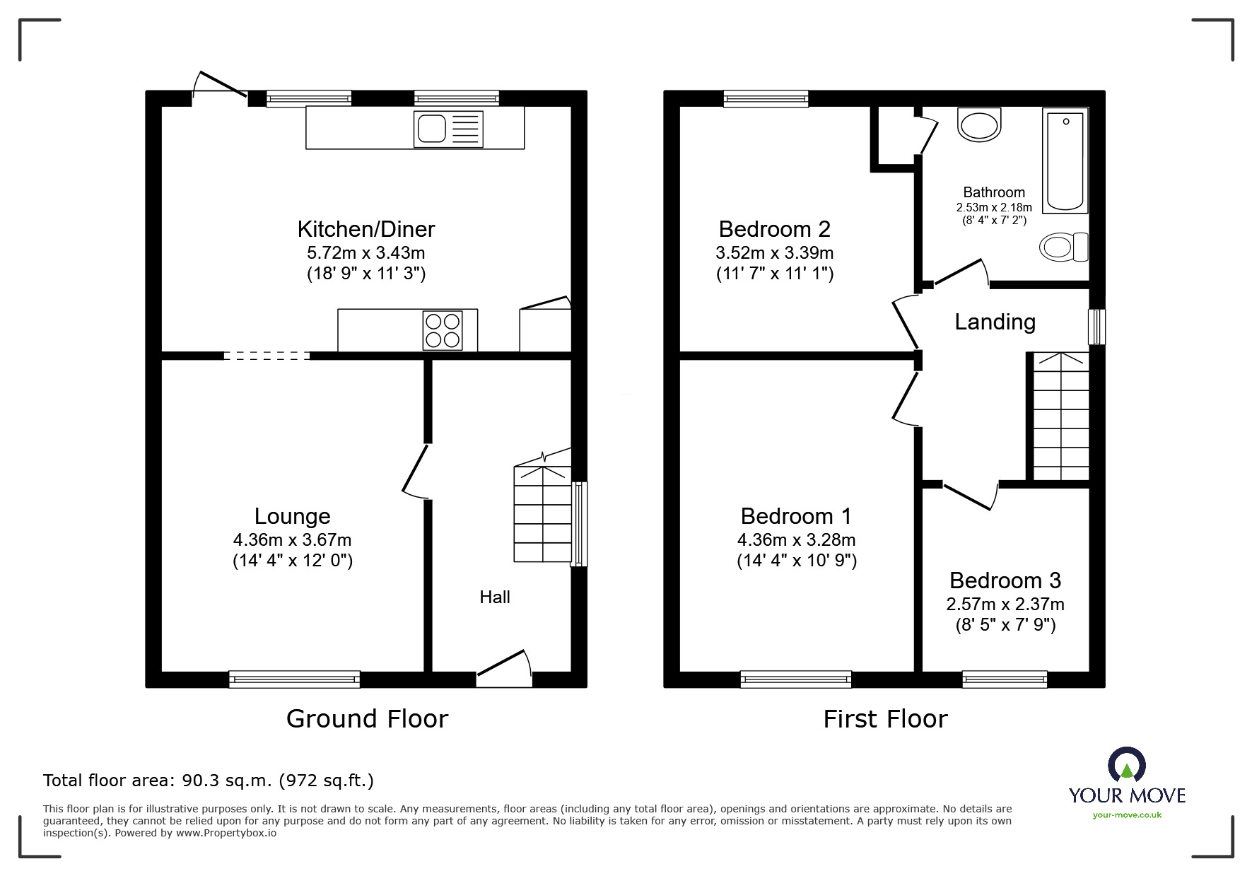 Floorplan of 3 bedroom Semi Detached House for sale, Fox Avenue, Nuneaton, Warwickshire, CV10