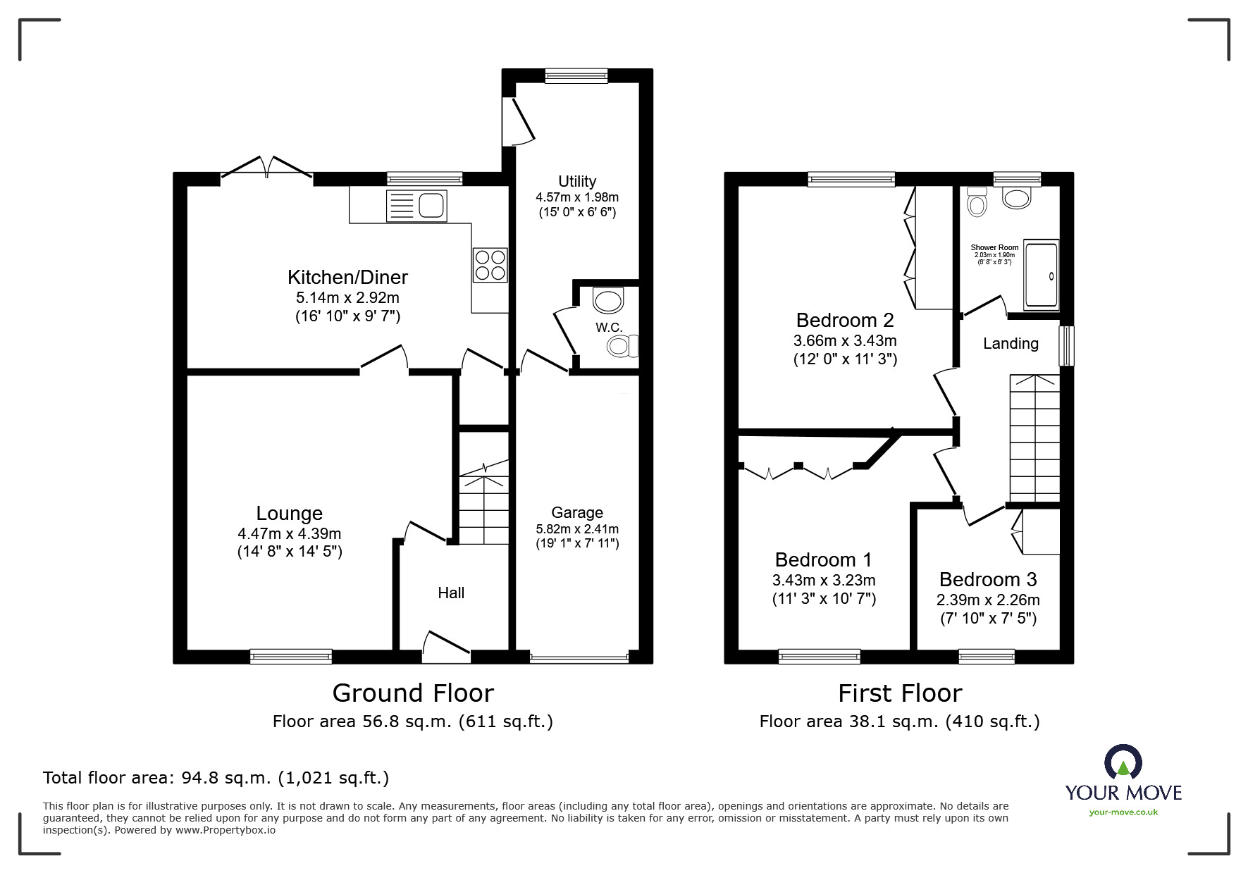 Floorplan of 3 bedroom Detached House for sale, Malvern Avenue, Nuneaton, Warwickshire, CV10