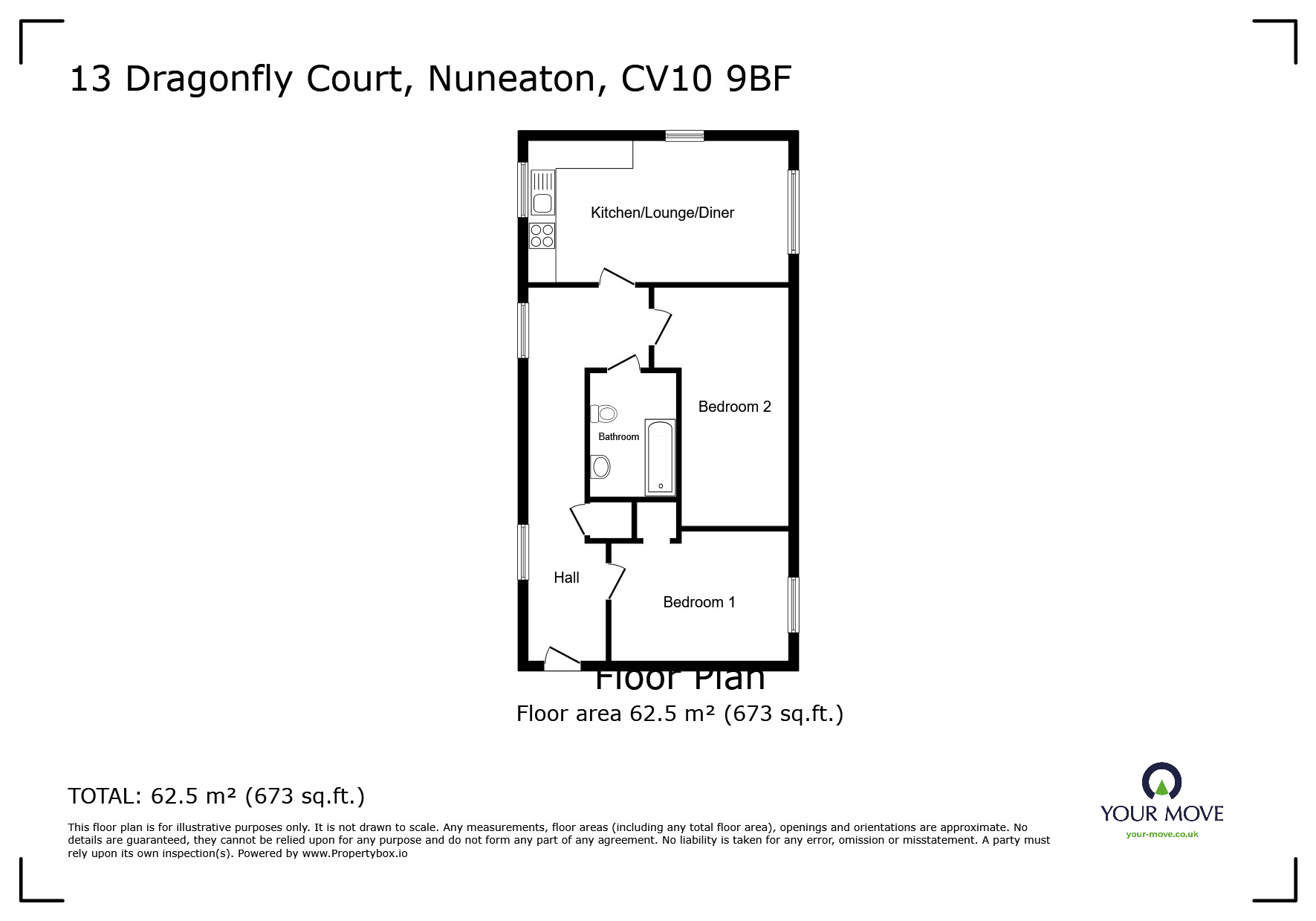 Floorplan of 2 bedroom Flat for sale, Dragonfly Court, Nuneaton, Warwickshire, CV10