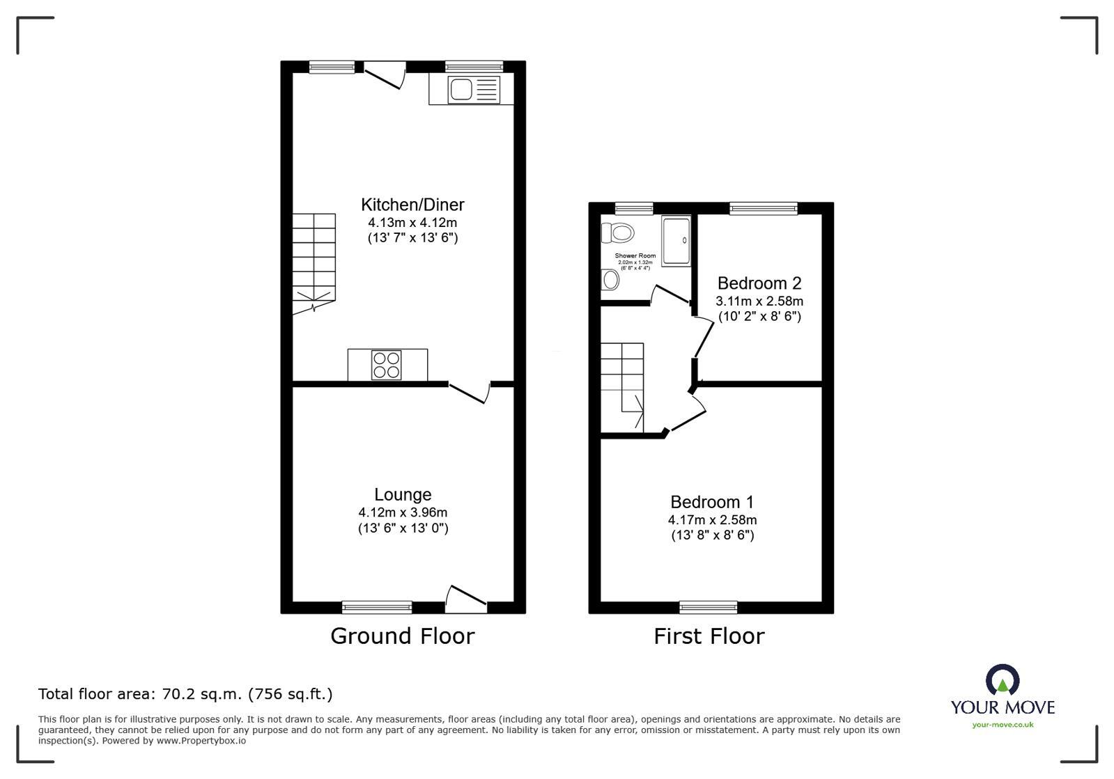 Floorplan of 2 bedroom Mid Terrace House to rent, Belle Vue, Arbury Road, Warwickshire, CV10