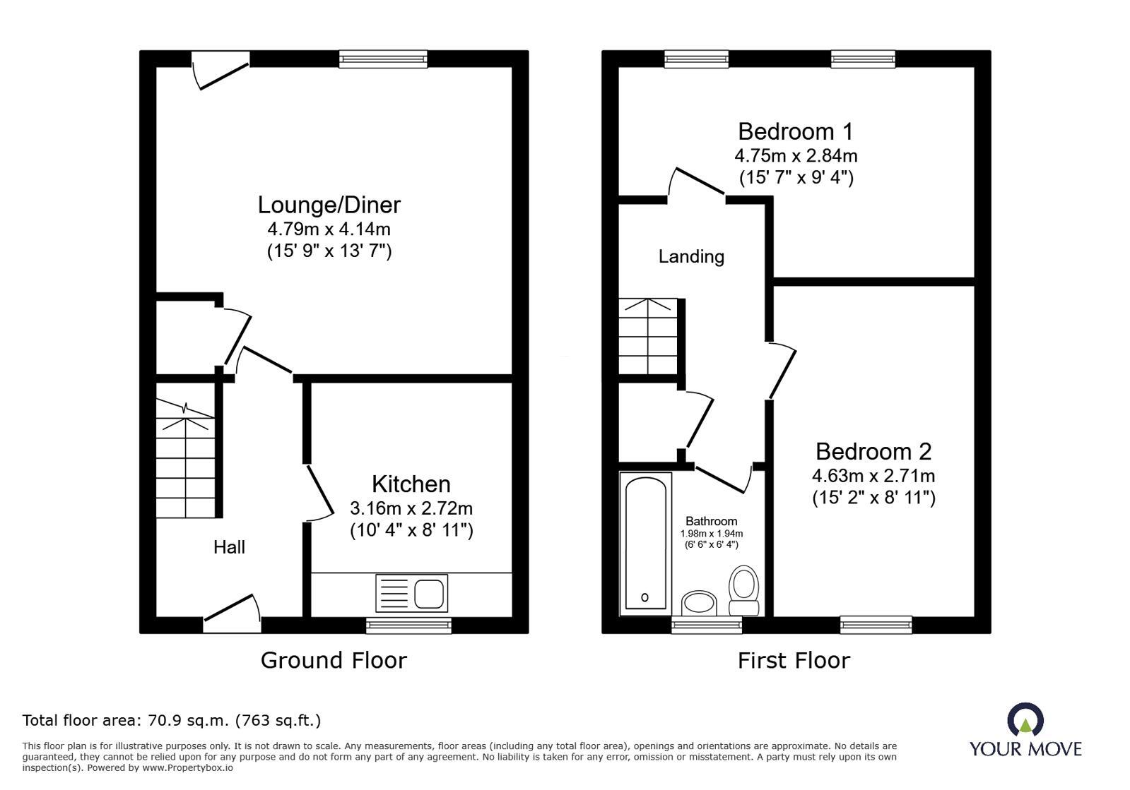 Floorplan of 2 bedroom Mid Terrace House for sale, Lloyd Close, Nuneaton, Warwickshire, CV11