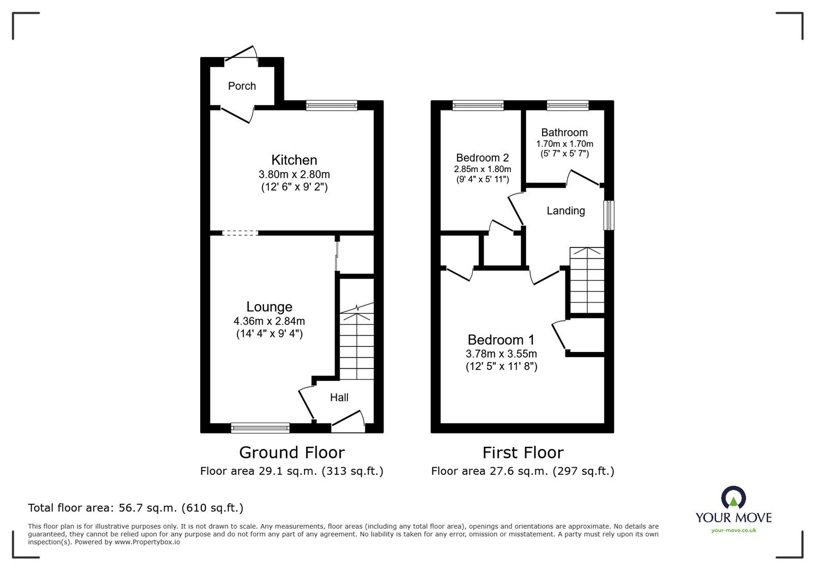 Floorplan of 2 bedroom Semi Detached House to rent, Aston Close, Oswestry, Shropshire, SY11
