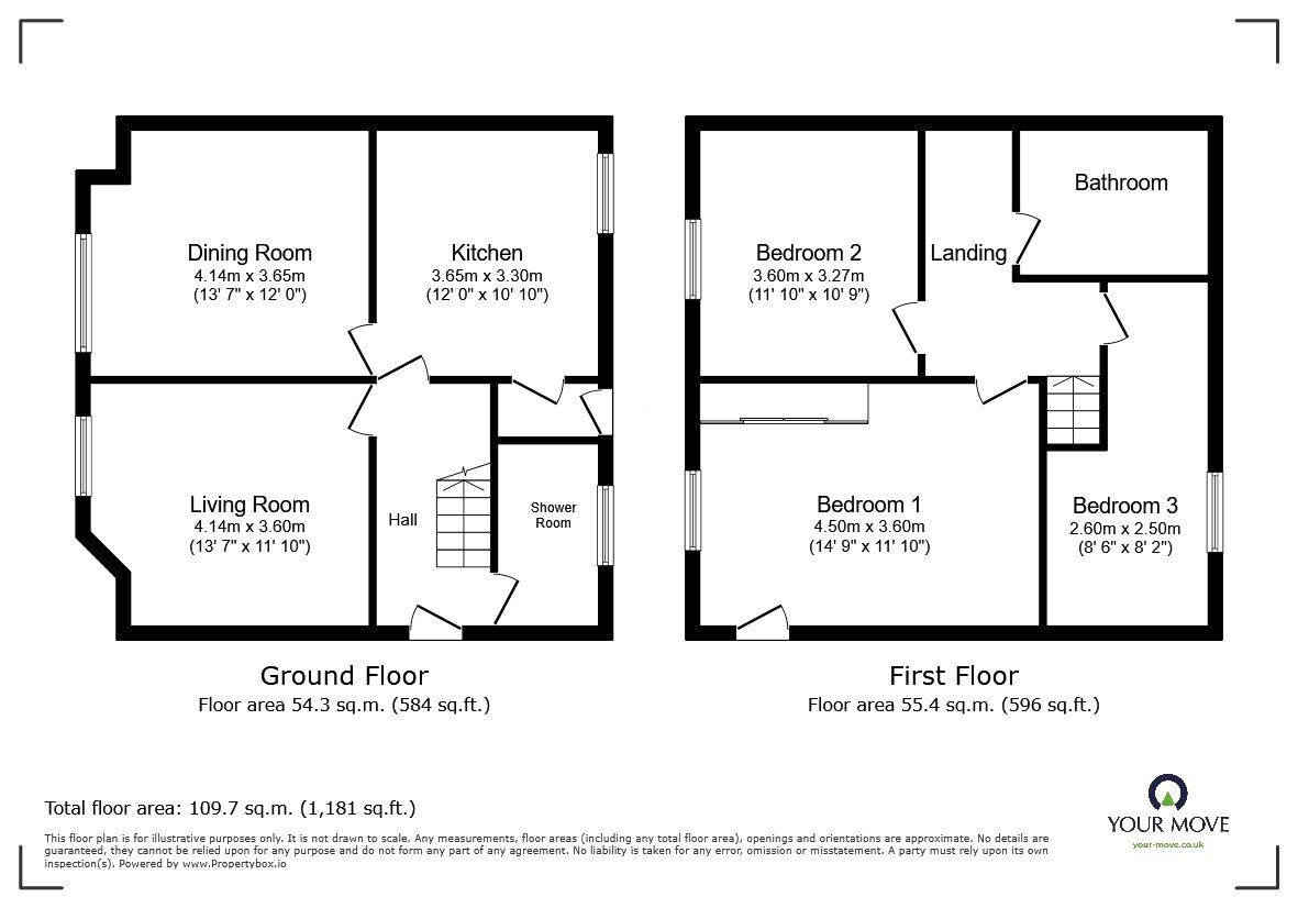 Floorplan of 3 bedroom End Terrace House to rent, Rhoswiel weston Rhyn, Oswestry, Shropshire, SY10