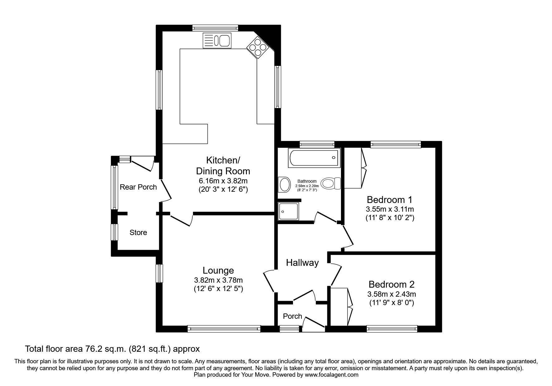 Floorplan of 2 bedroom Detached Bungalow for sale, Kimberley Lane, St. Martins, Oswestry, SY11