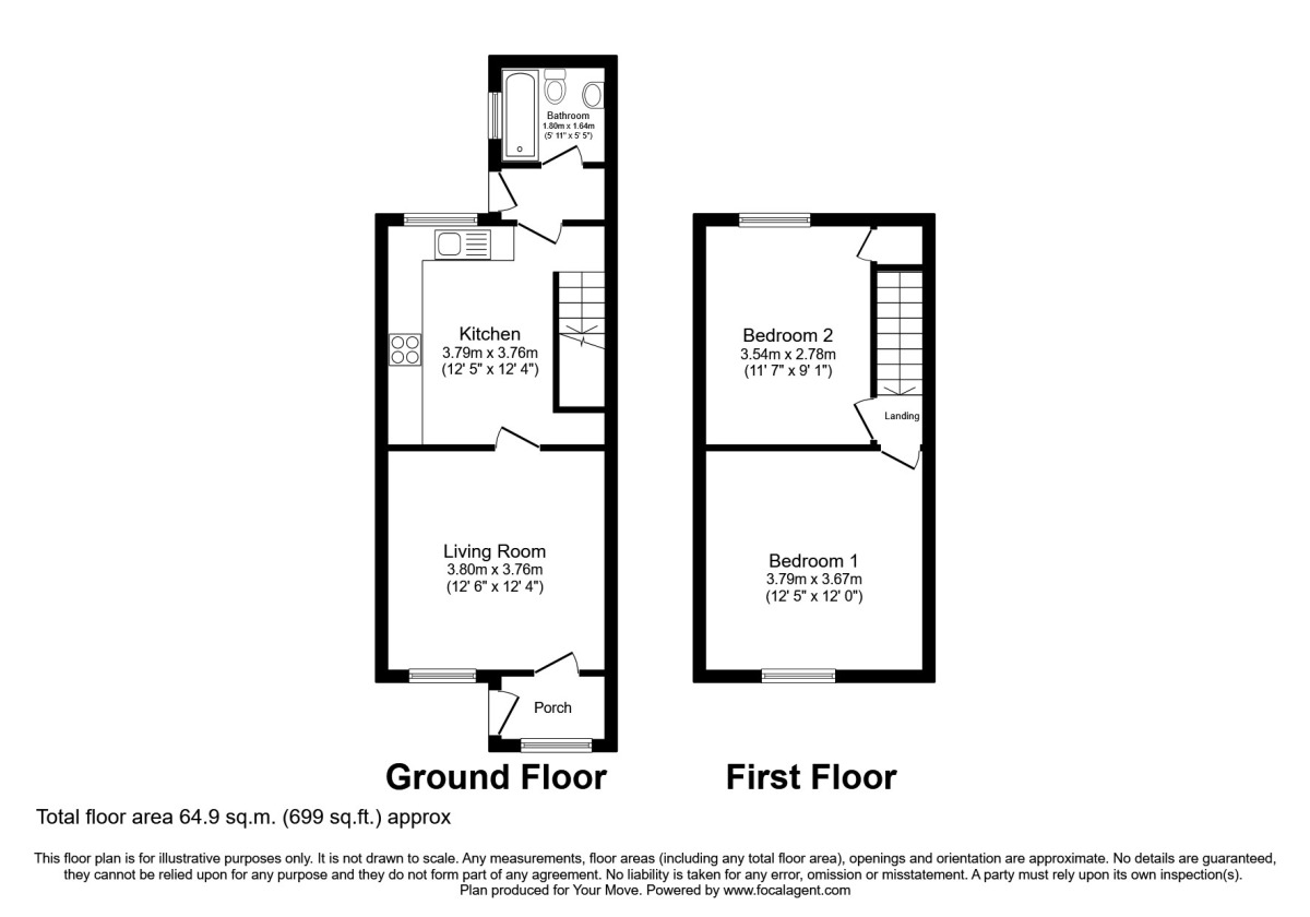 Floorplan of 2 bedroom Mid Terrace House to rent, Castle Street, Oswestry, Shropshire, SY11