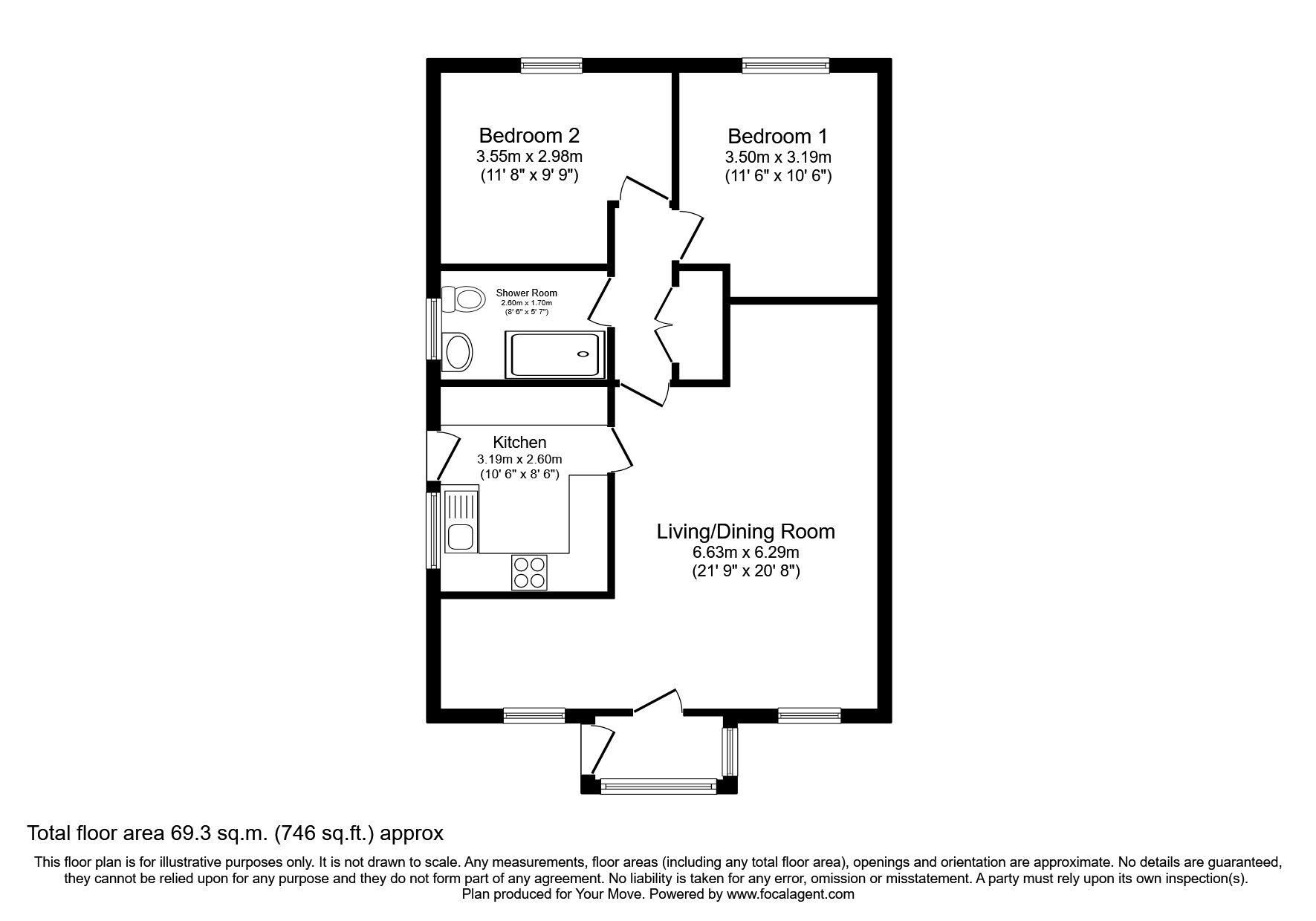 Floorplan of 2 bedroom Detached Bungalow for sale, Roundwood Close, Oswestry, Shropshire, SY11
