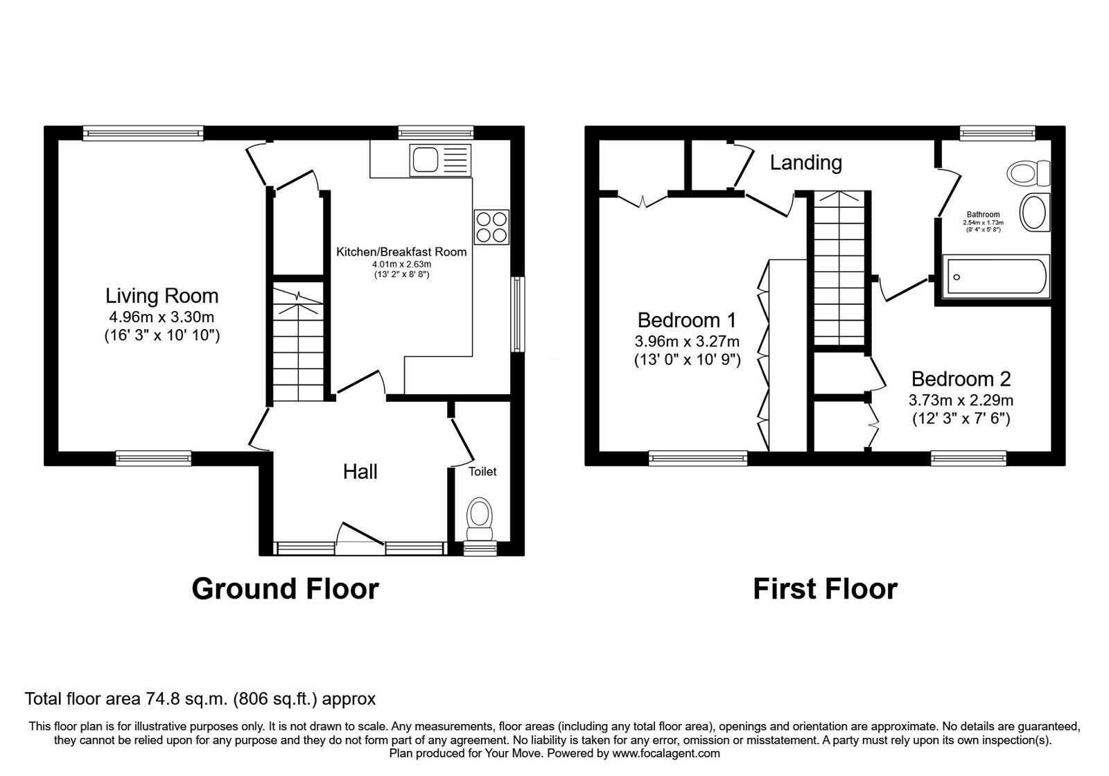 Floorplan of 2 bedroom Mid Terrace House for sale, Llwyn Road, Oswestry, Shropshire, SY11