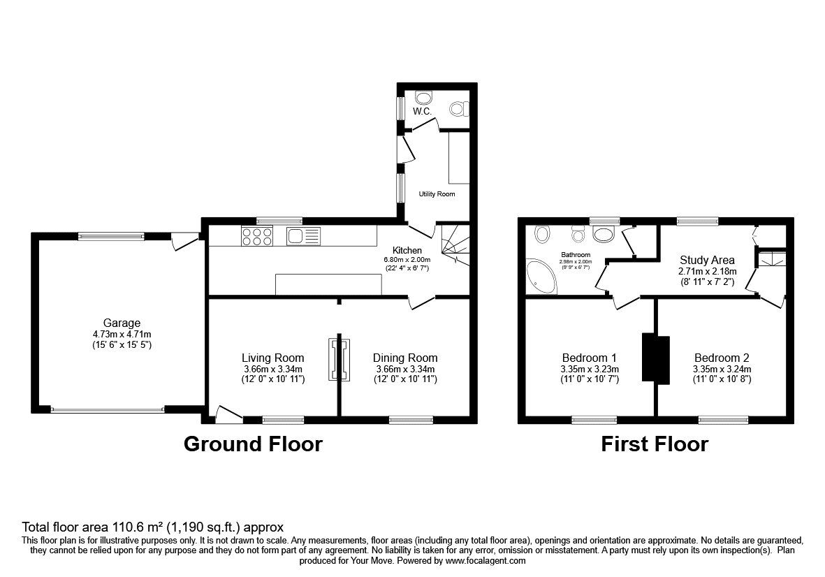 Floorplan of 2 bedroom Semi Detached Property for sale, Weston Rhyn, Oswestry, Shropshire, SY10