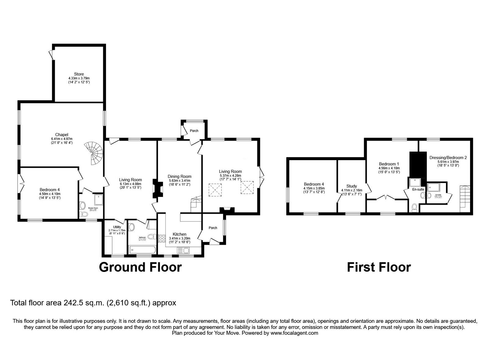 Floorplan of 4 bedroom Detached House for sale, Llansilin, Oswestry, Powys, SY10