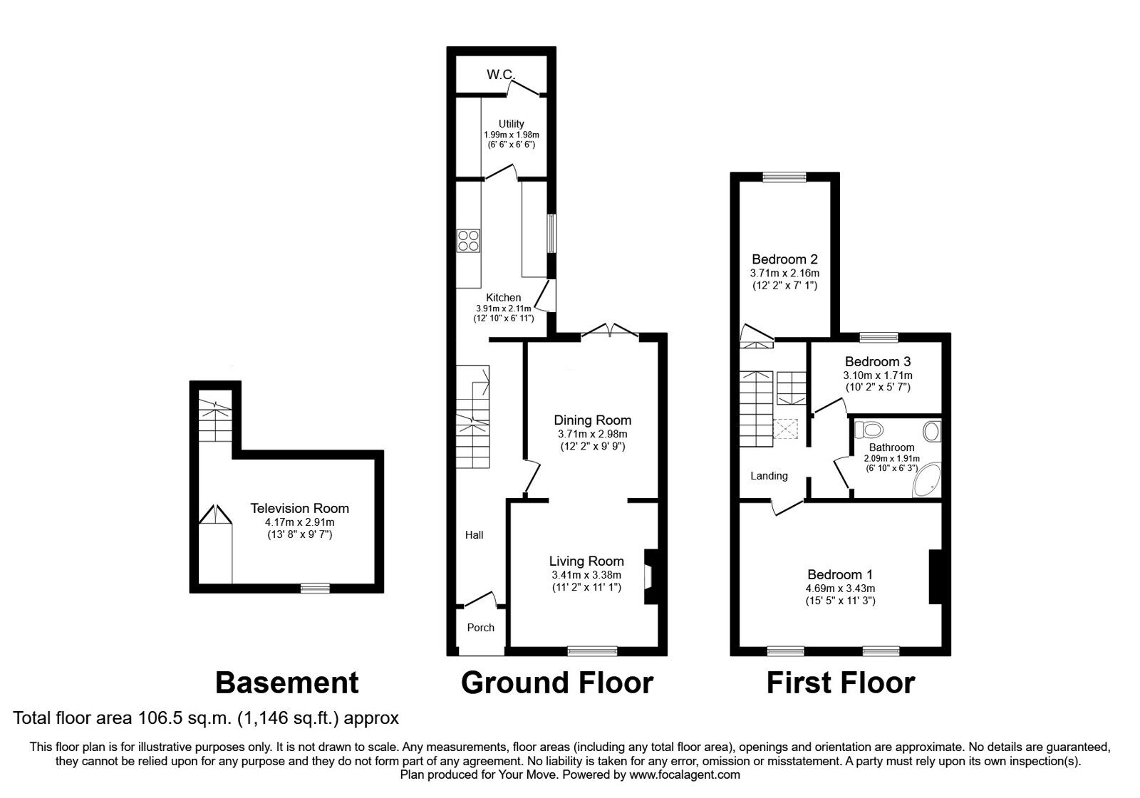 Floorplan of 3 bedroom Mid Terrace House for sale, Park Avenue, Oswestry, Shropshire, SY11