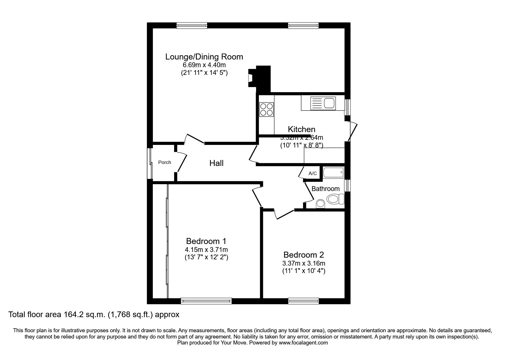Floorplan of 2 bedroom Detached Bungalow for sale, Greyfriars, Oswestry, Shropshire, SY11
