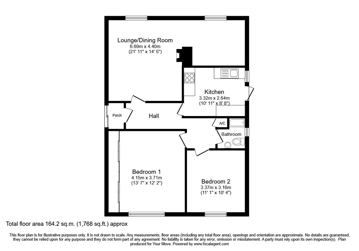 Floorplan of 2 bedroom Detached Bungalow for sale, Greyfriars, Oswestry, Shropshire, SY11