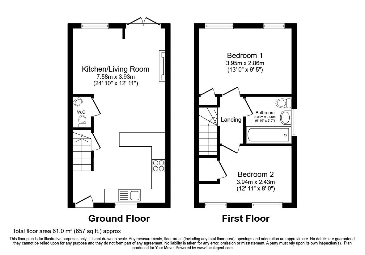 Floorplan of 2 bedroom End Terrace House for sale, Weston Road, Morda, Shropshire, SY10