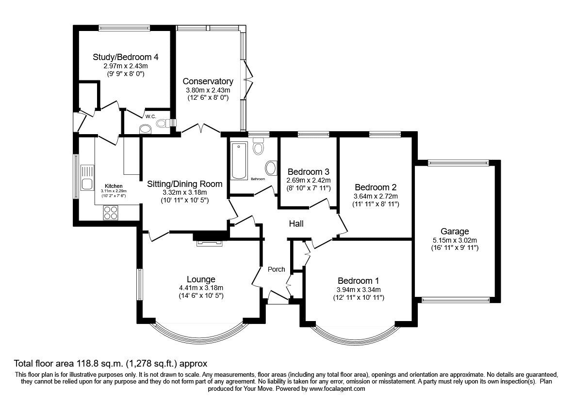 Floorplan of 3 bedroom Detached Bungalow for sale, West Felton, Oswestry, Shropshire, SY11