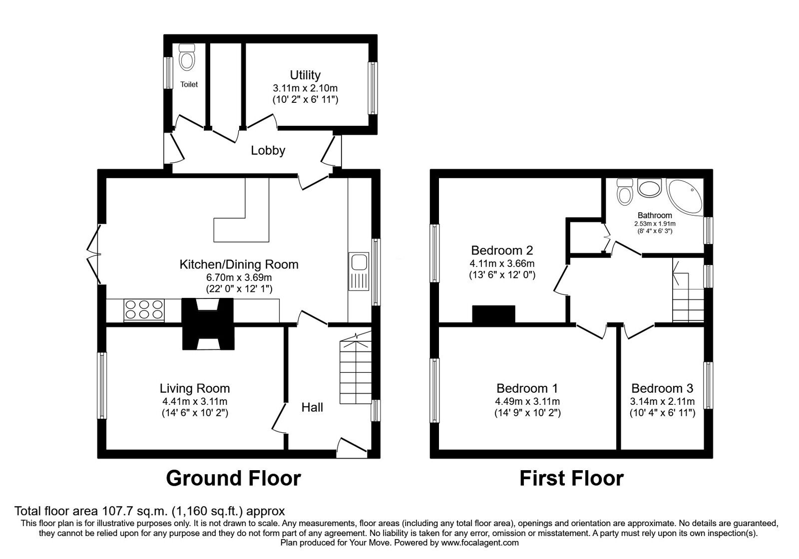 Floorplan of 3 bedroom Semi Detached House for sale, Laburnum Drive, Oswestry, Shropshire, SY11