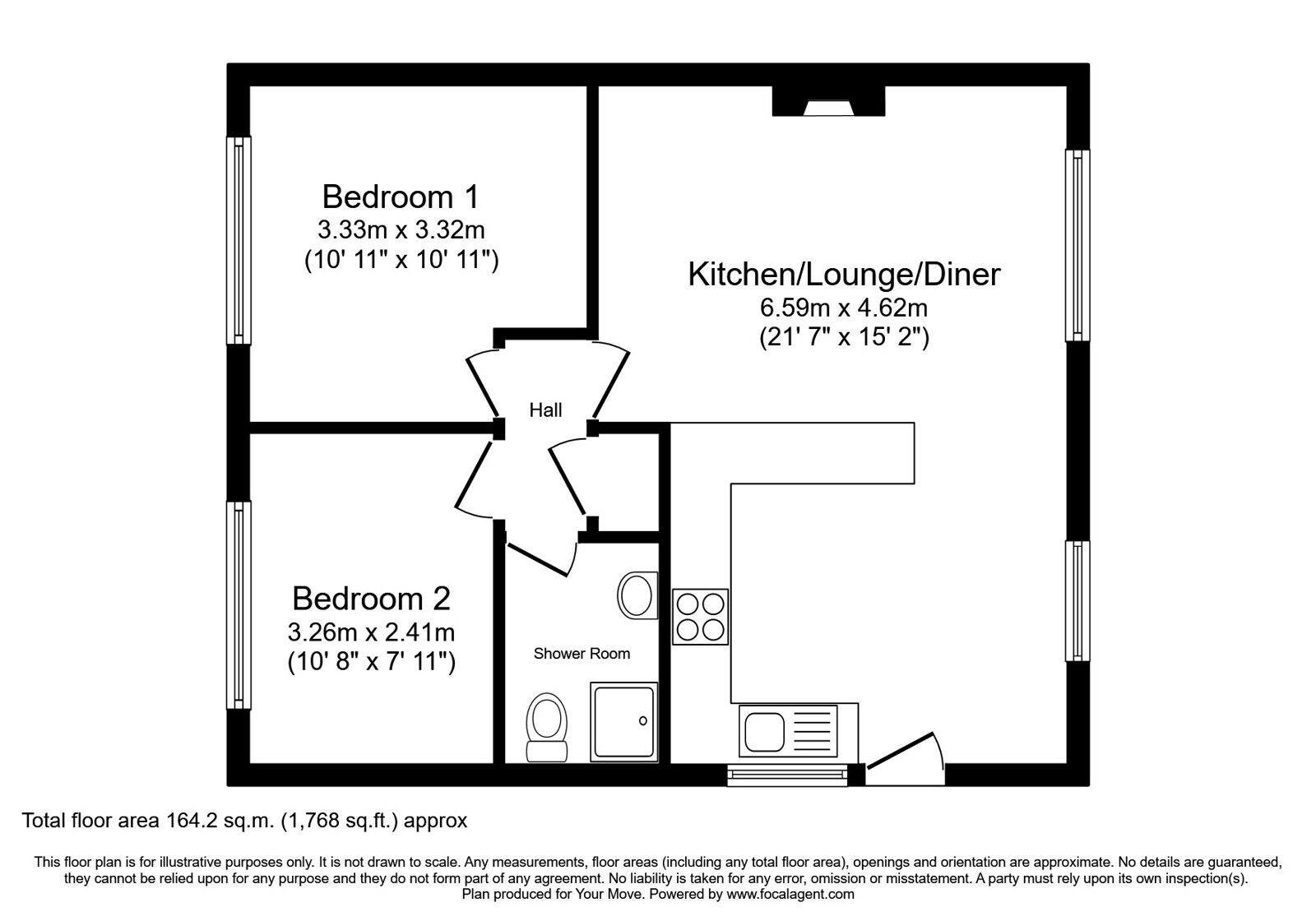 Floorplan of 2 bedroom Semi Detached Bungalow for sale, Monkmoor Road, Oswestry, Shropshire, SY11
