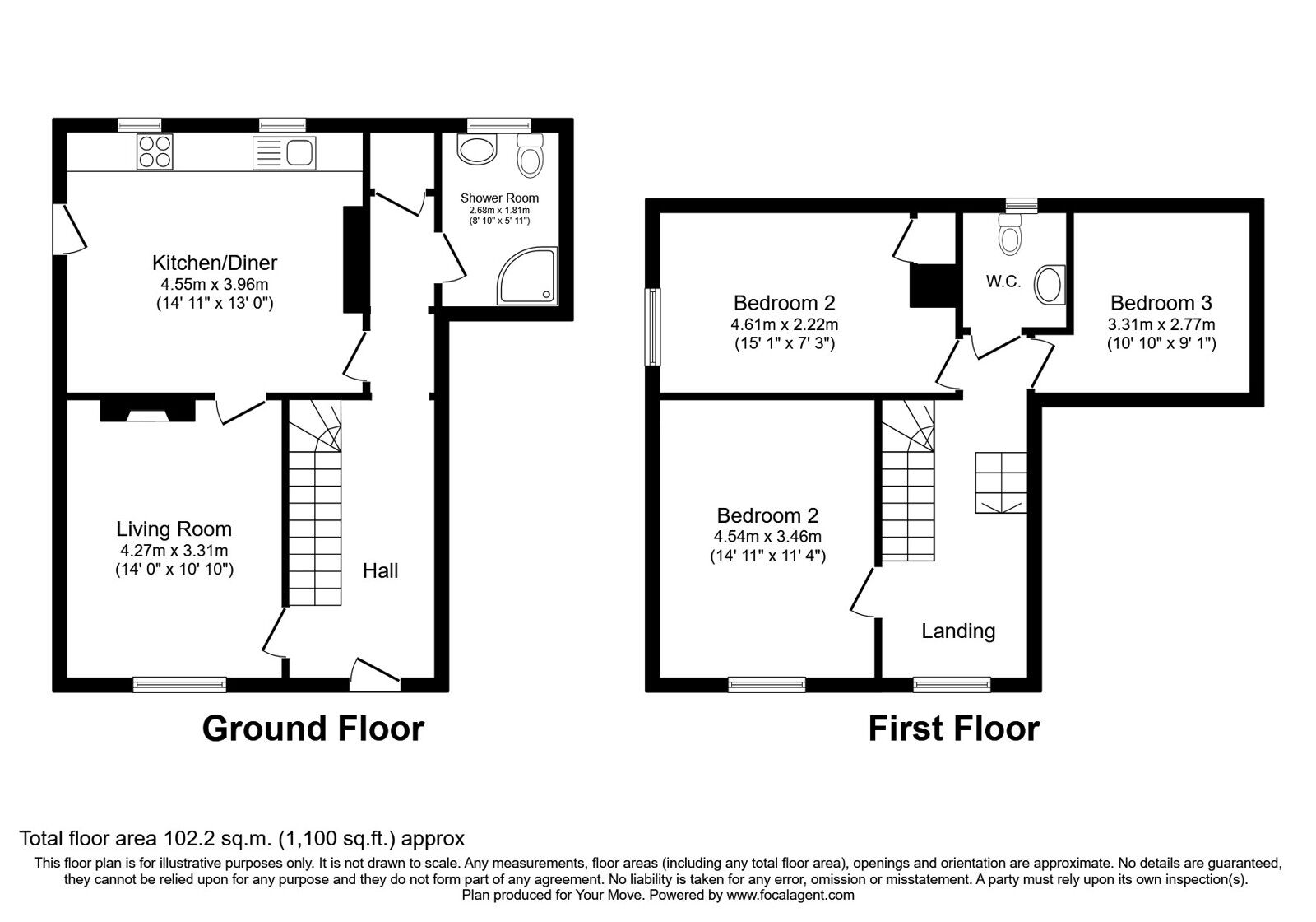 Floorplan of 3 bedroom End Terrace House for sale, West Felton, Oswestry, Shropshire, SY11