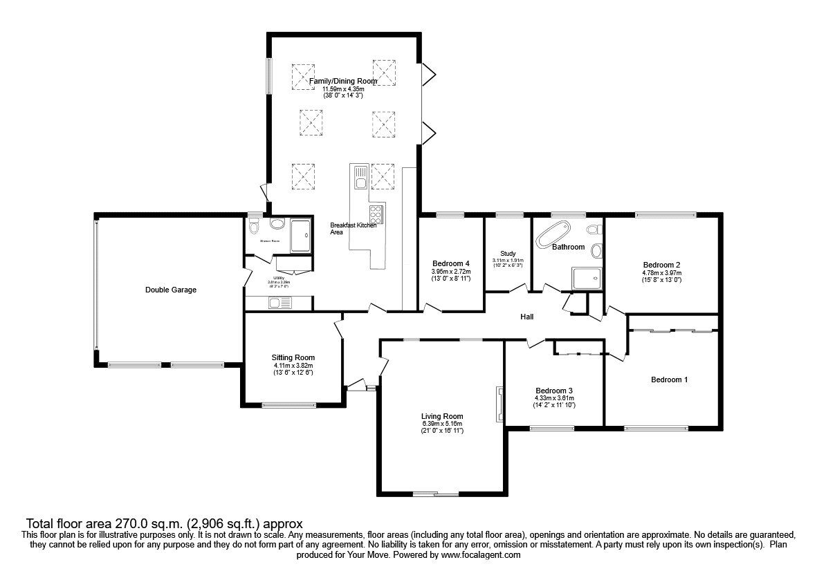 Floorplan of 4 bedroom Detached Bungalow for sale, Cambrian Avenue, Whittington, Shropshire, SY11