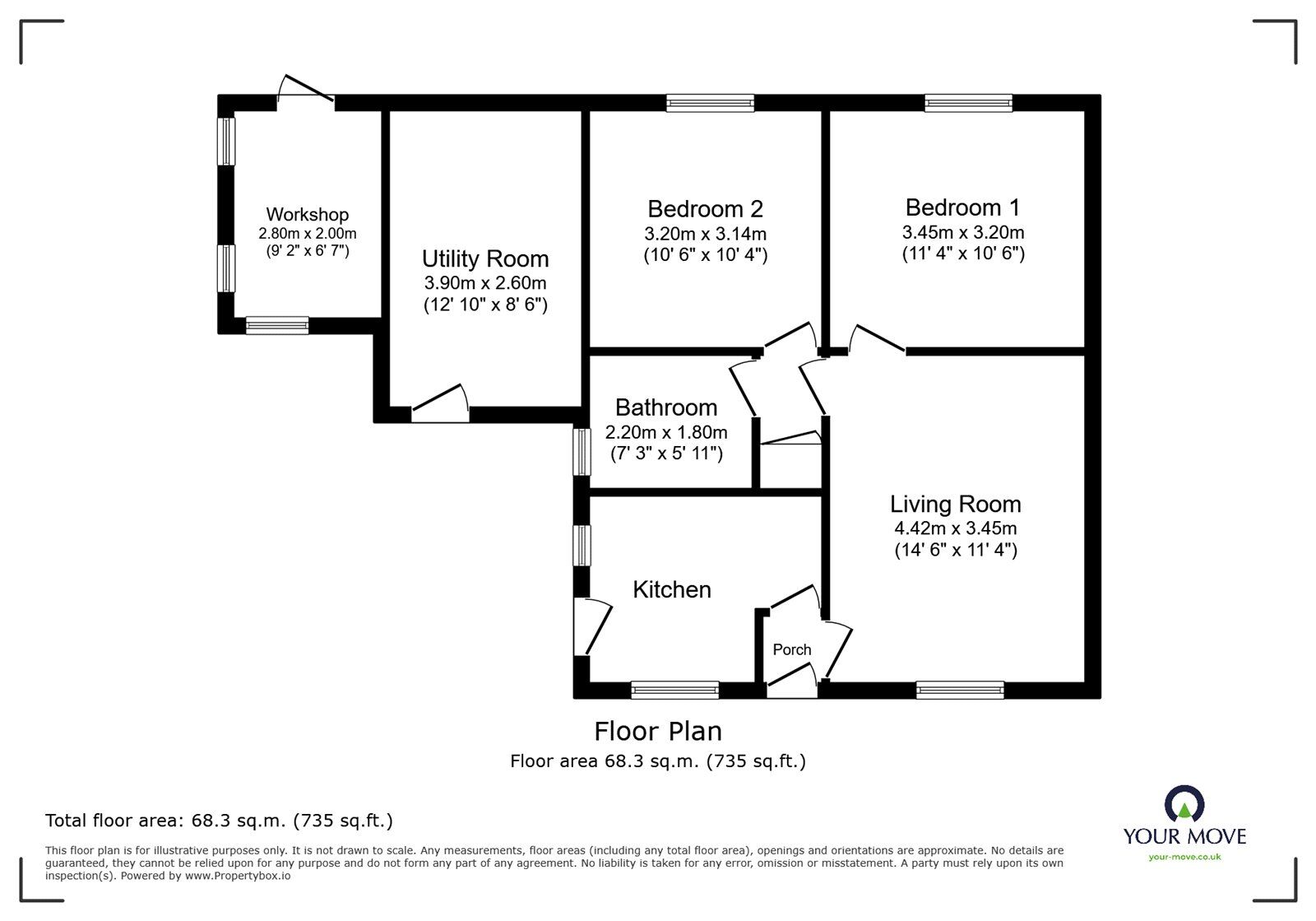 Floorplan of 2 bedroom Semi Detached Bungalow for sale, Walsham Avenue, Whittington, Shropshire, SY11