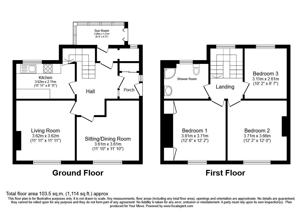Floorplan of 3 bedroom Semi Detached House for sale, Mount Terrace, Ellesmere Road, Oswestry, SY11