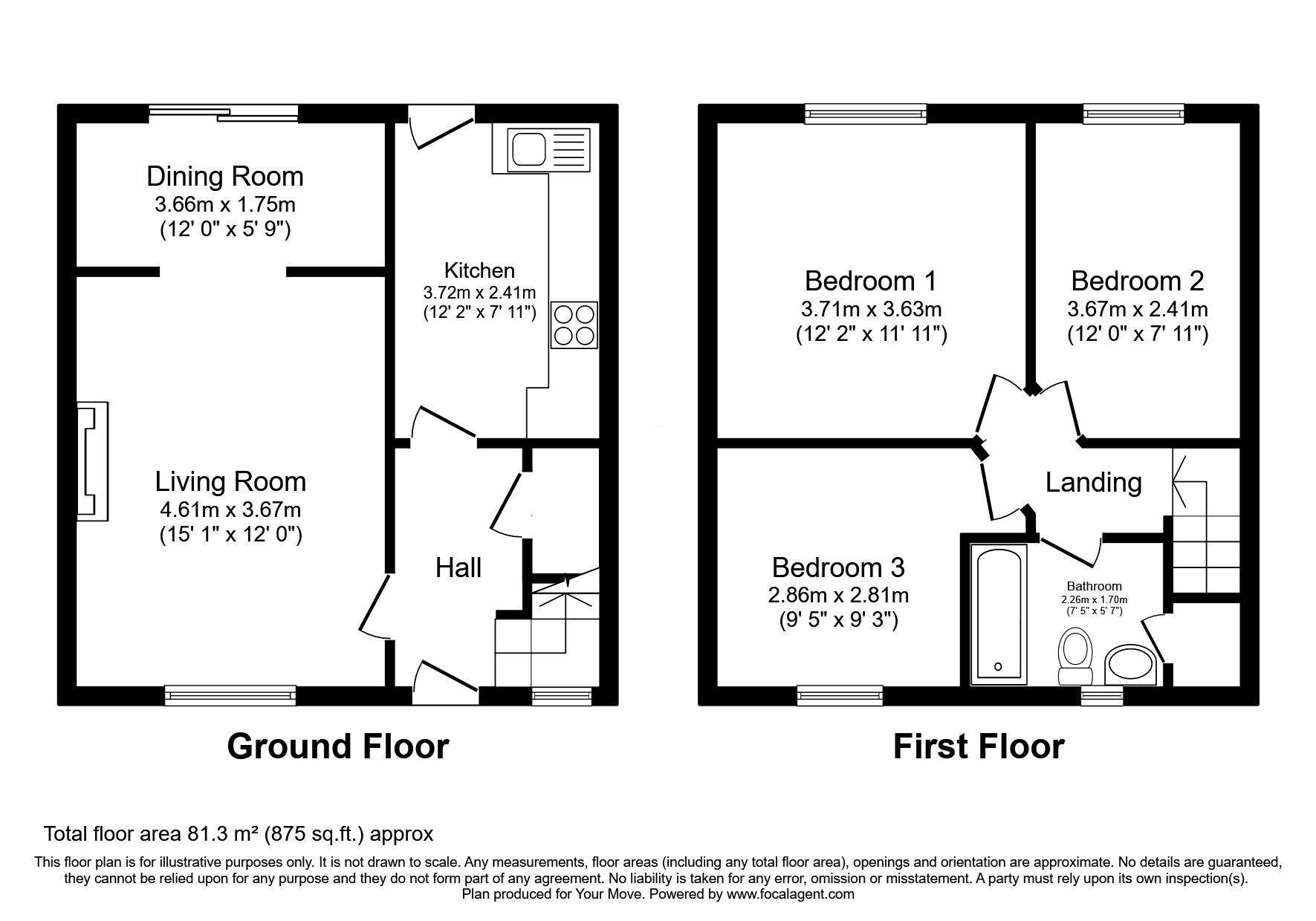 Floorplan of 3 bedroom Semi Detached House for sale, Woodside, Oswestry, Shropshire, SY11