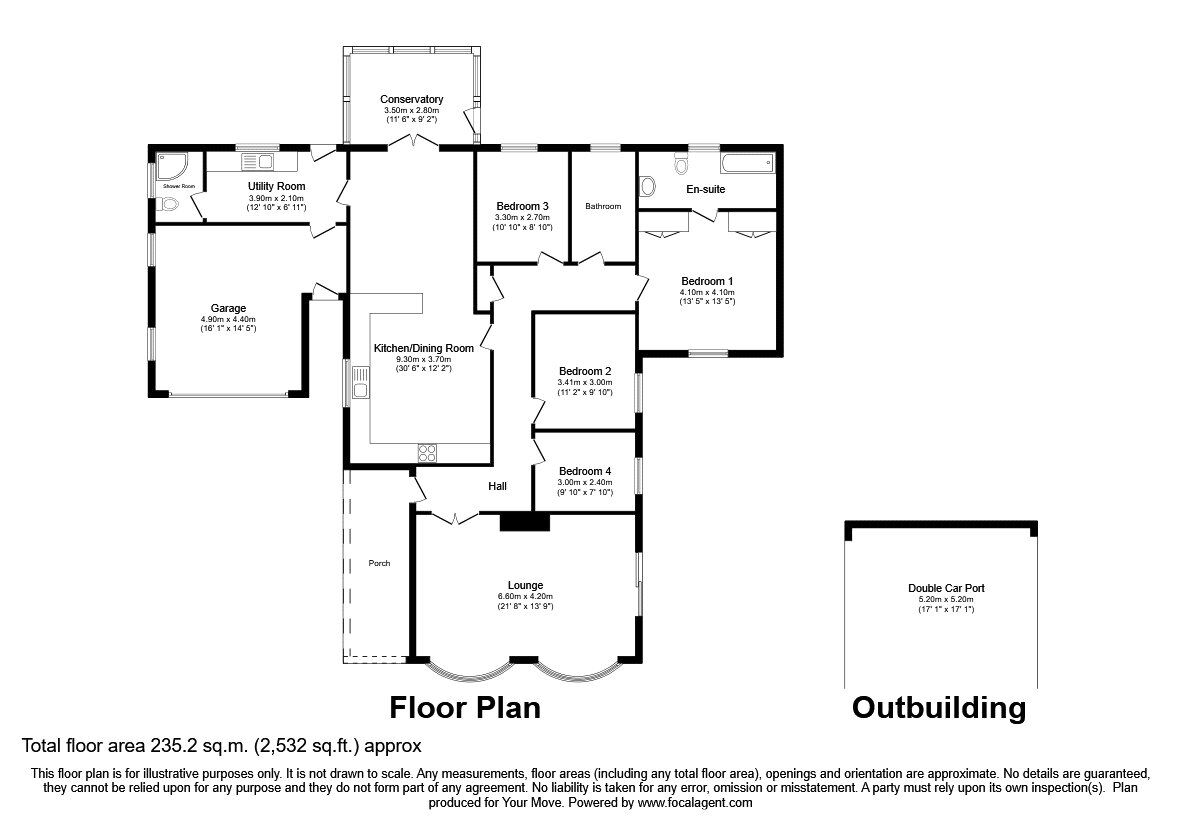 Floorplan of 4 bedroom Detached Bungalow for sale, Top Street, Whittington, Shropshire, SY11