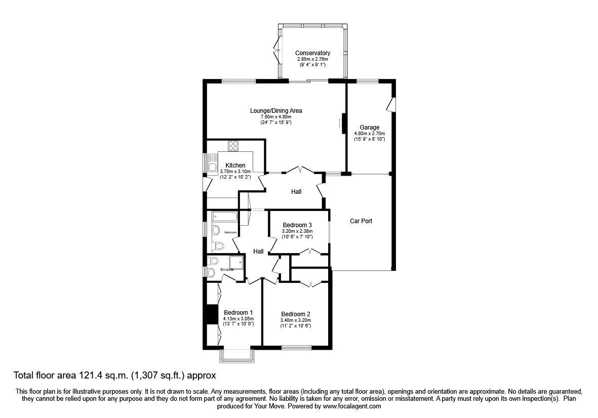Floorplan of 3 bedroom Detached Bungalow for sale, Plas Newydd Close, Oswestry, Shropshire, SY11
